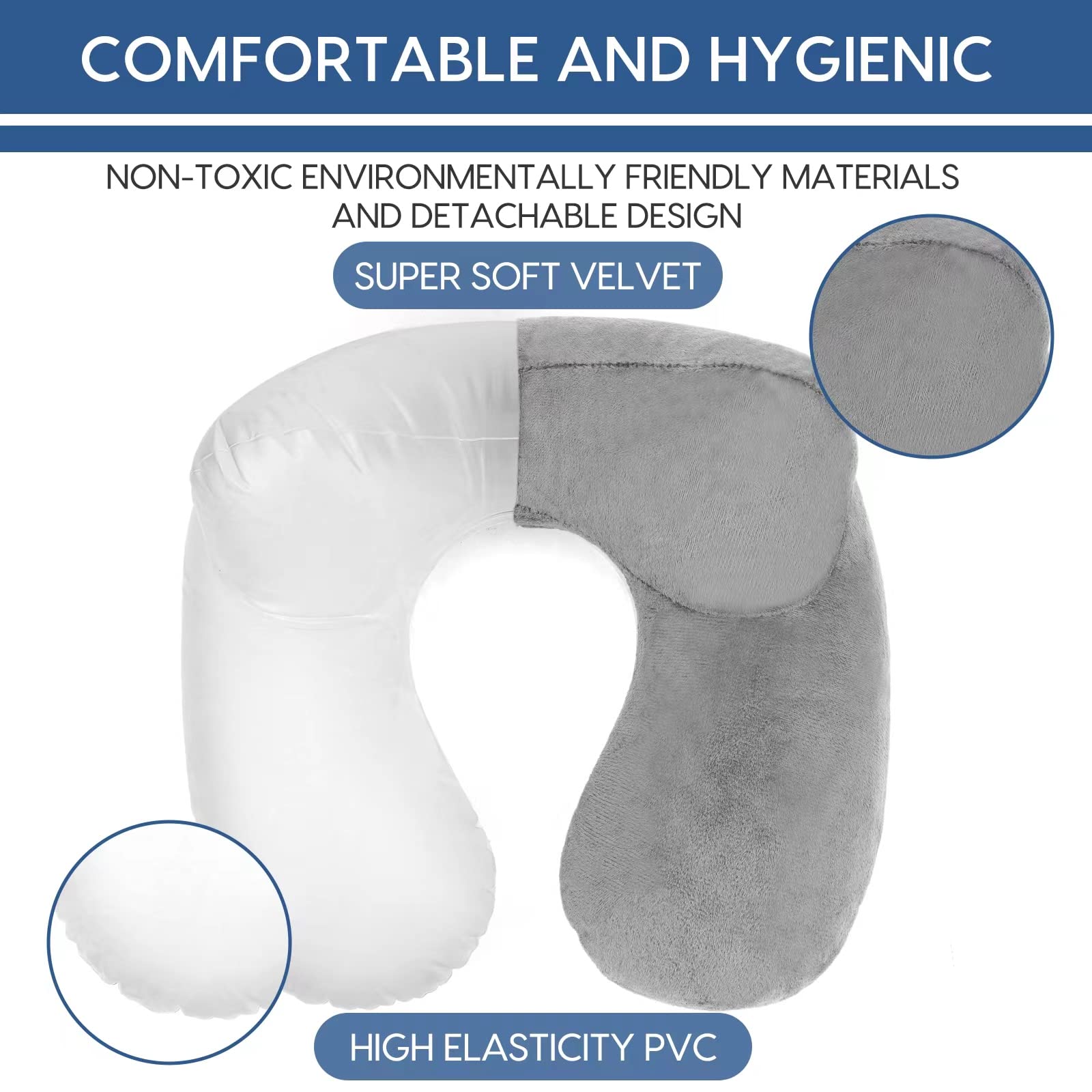 HITSZS Inflatable Travel Pillow for Airplane Inflatable Neck Pillow for Traveling with Soft Velvet