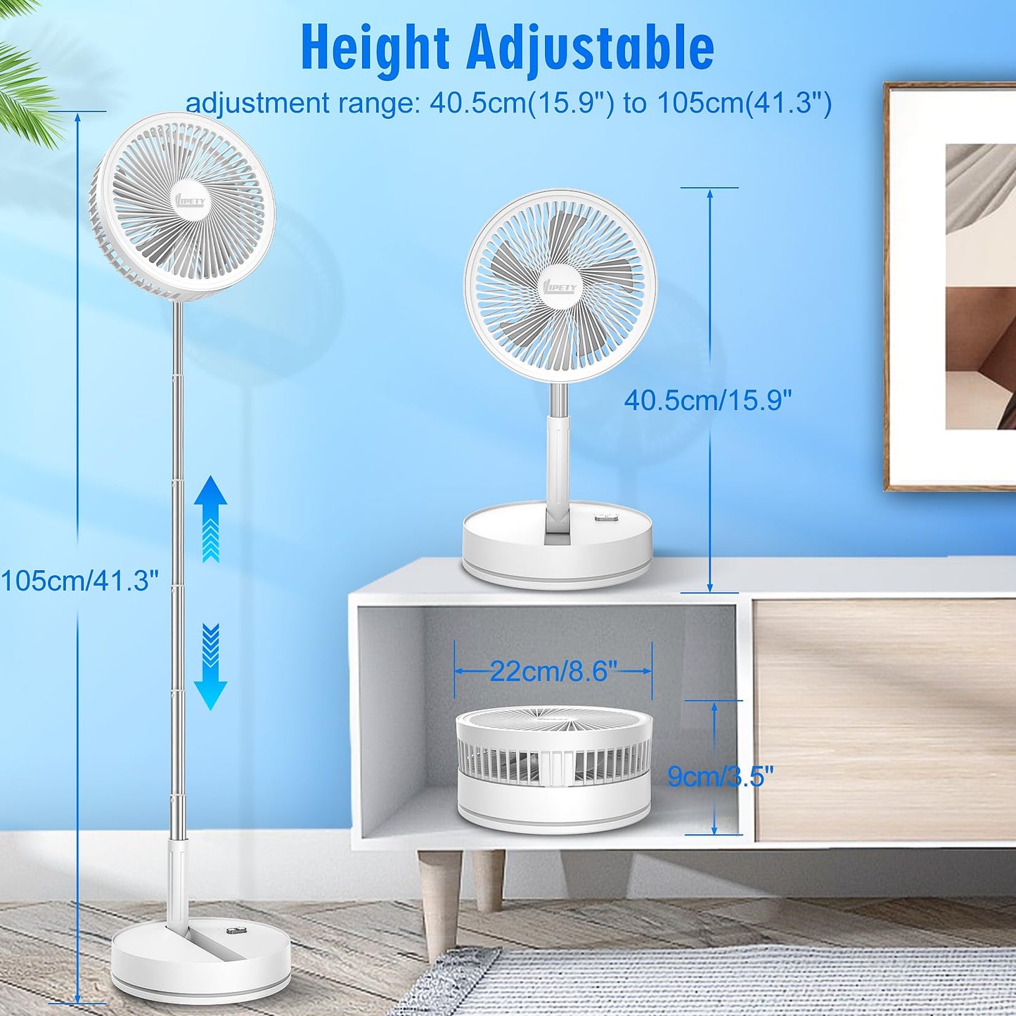 Portable Foldable Rechargeable Oscillating Fan - 8.6" 8000mah Remote Fan