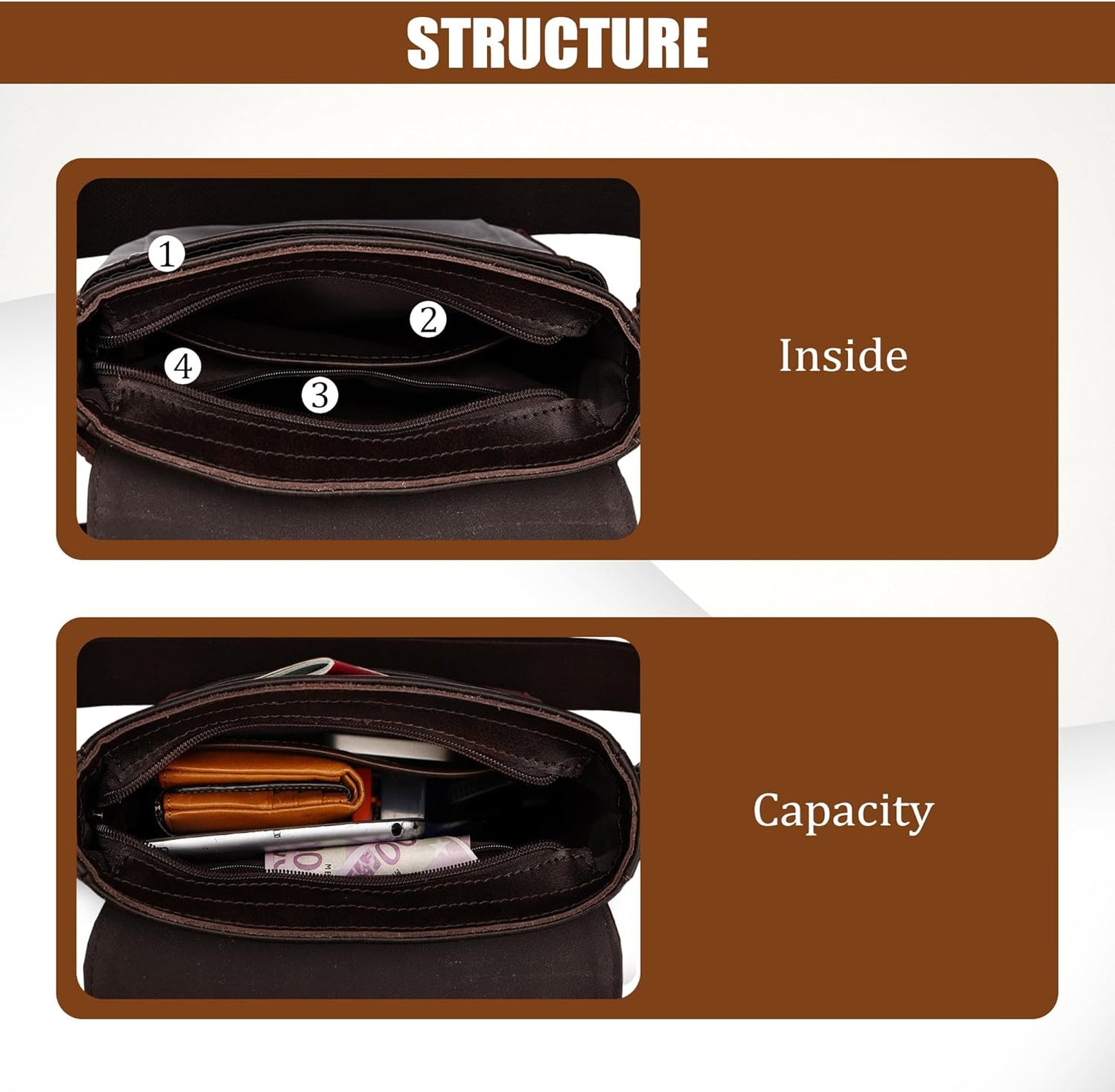 Leathario Crossbody Bag for Men Genuine Leather Small Messenger Shoulder Purse Side Vintage Satchel for Work Business Daily