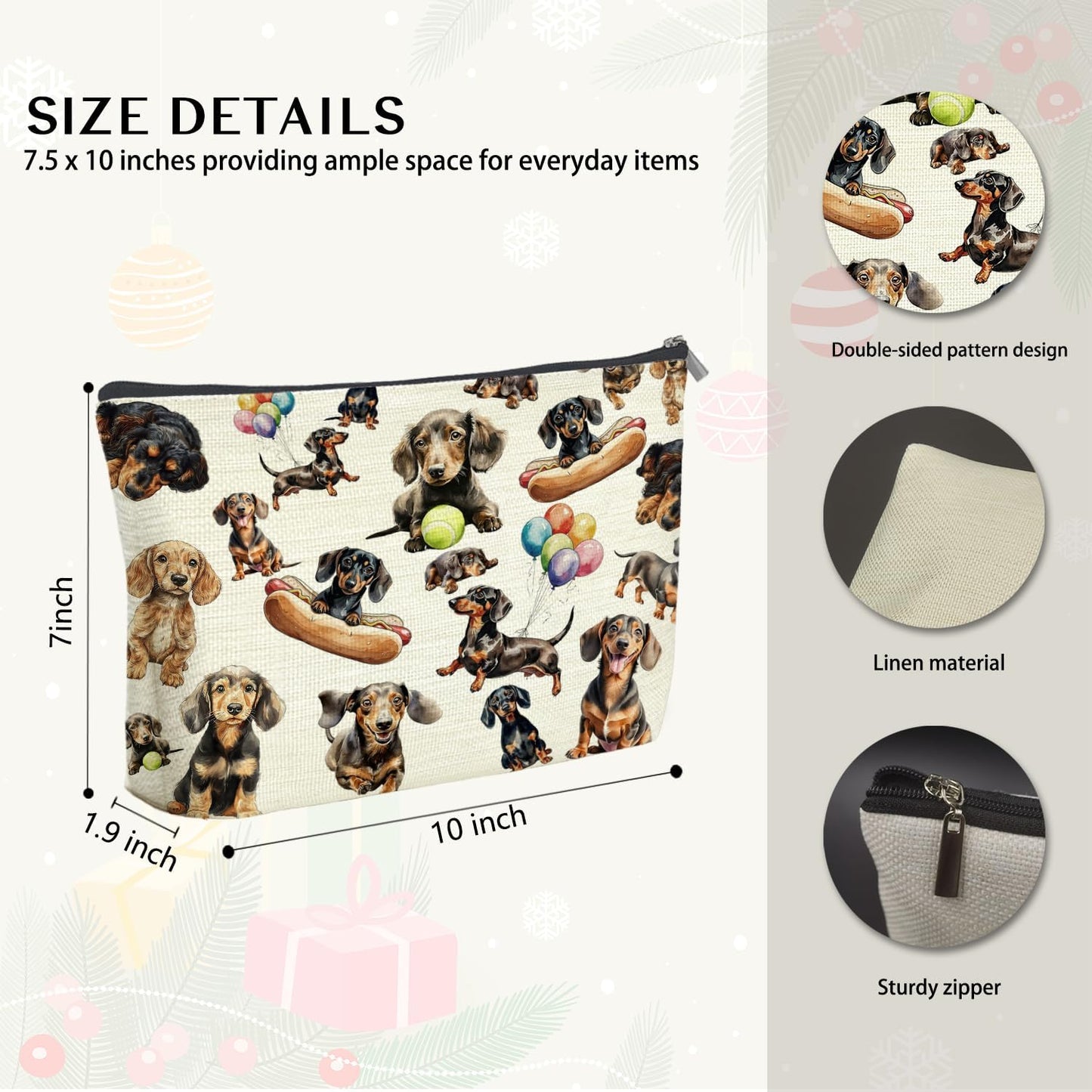 Funny Dachshund Makeup Bag Gifts for Women, Gifts for Dachshund Lovers, Weiner Dog Cosmetic Bag, Sausage Doxie Dog Zipper Makeup Pouch Travel Toiletry Bags