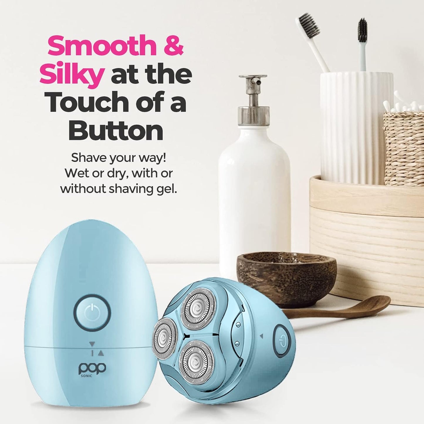 Pop Sonic Moon Shaver (Slate) - Face & Body Shavers for Men & Women - 3 Floating Rotary Heads Face Shaver w/Removable Cap - Long Lasting Lithium-ion Battery Portable Electric Shaver & Leg Shaver