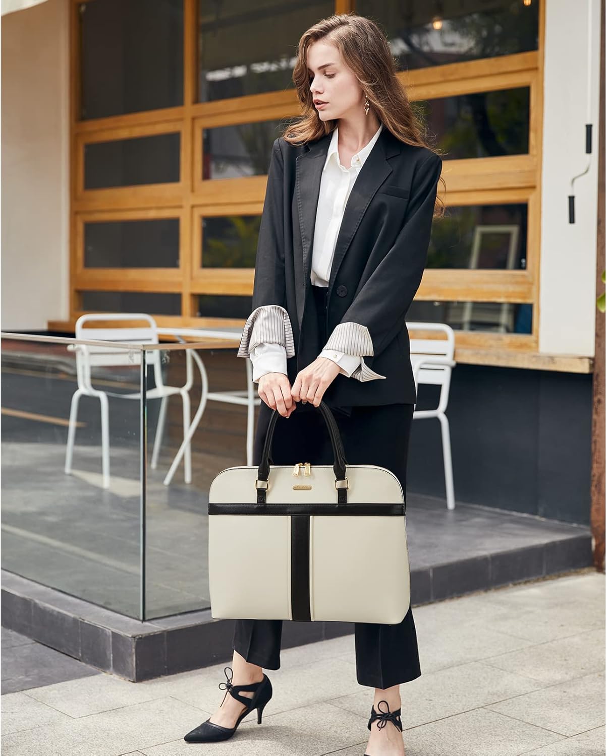 Telena Laptop Tote Bag for Women, 15.6 Inch Shoulder Tote Bag Leather Briefcase for Women, Large Capacity Handbag Bags