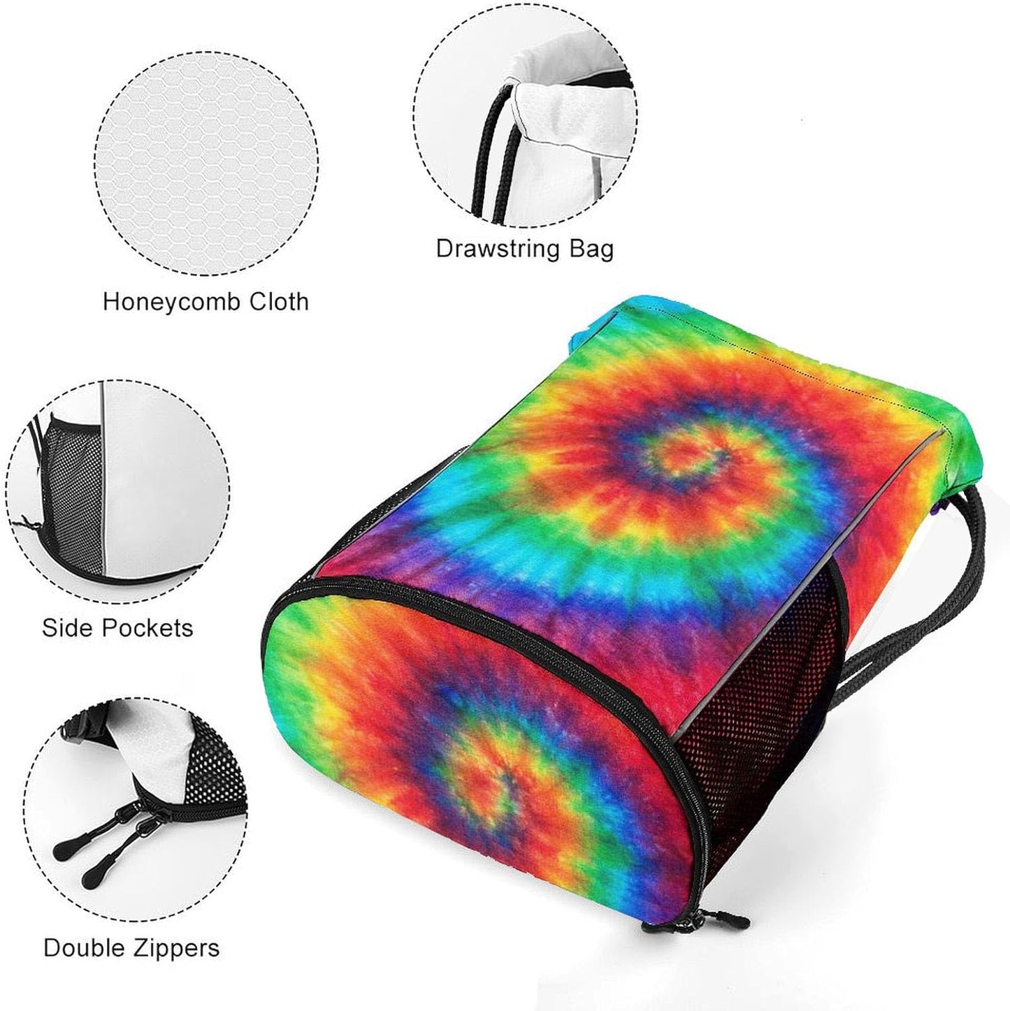Tie Dye Drawstring Backpack Gym Bag With Shoe Compartment String Bag Sport Beach Swimming Sackpack For Women Men