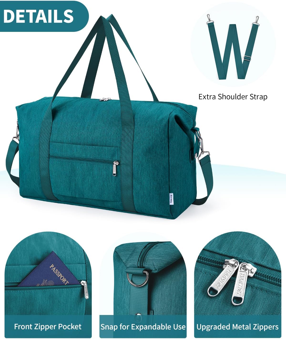 Narwey For Spirit Airlines Personal Item Bag 18x14x8 Foldable Duffle Bag for Travel Packable Duffel Bag for Traveling Carry on Bag for Airplanes Underseat Overnight for Women and Men (Teal)
