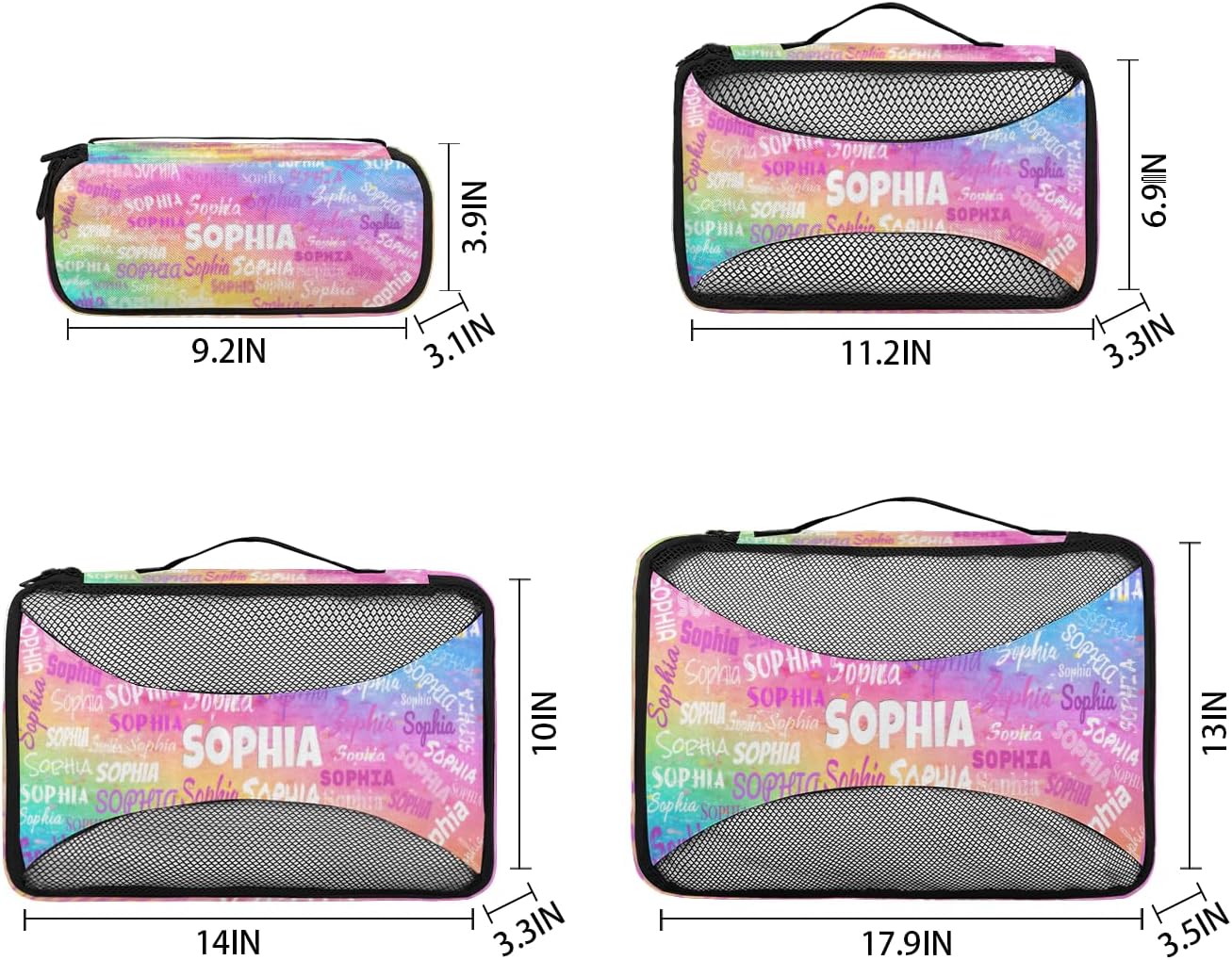 Personalized Name 4 Set Packing Cubes Luggage Packing Organizers Travel Accessories for Women Girls, Colorful Pink Watercolor