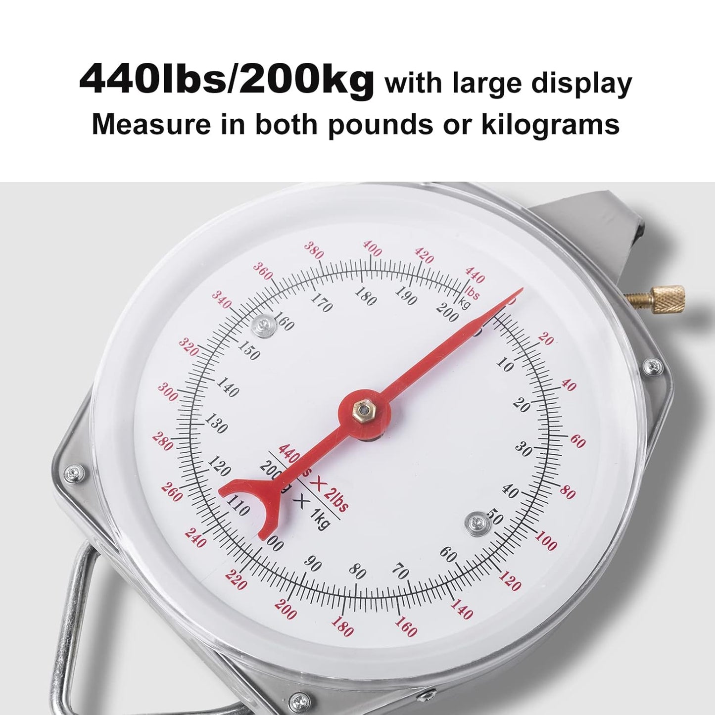 Mechanical Hanging Scales 440lb/200kg, High Accuracy Large Display Spring Dial Weight Scale Big Game Scale for Kitchen Fishing Hunting Farms