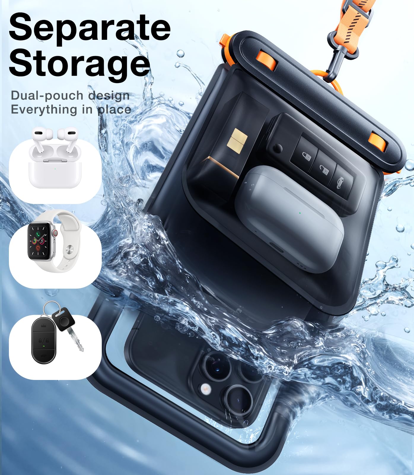 TORRAS IP68 Waterproof Phone Pouch Floating with Double Space 7.0", Black