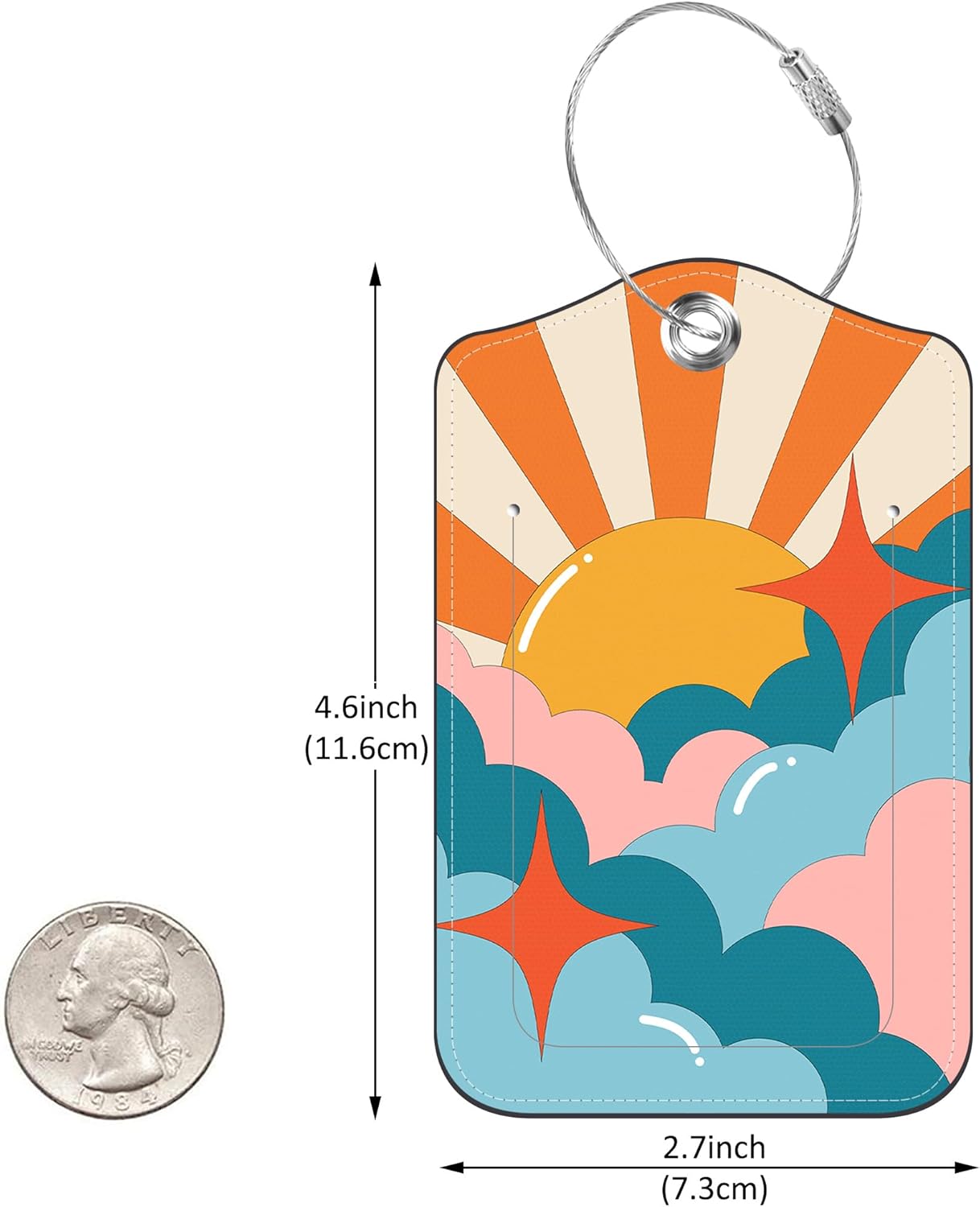 Hippie Mountains Sun Planet Wave Luggage Tag for Suitcase 2 Pack Leather Luggage Tag with Privacy Flap Name ID Label and Metal Loop for Women Men Travel
