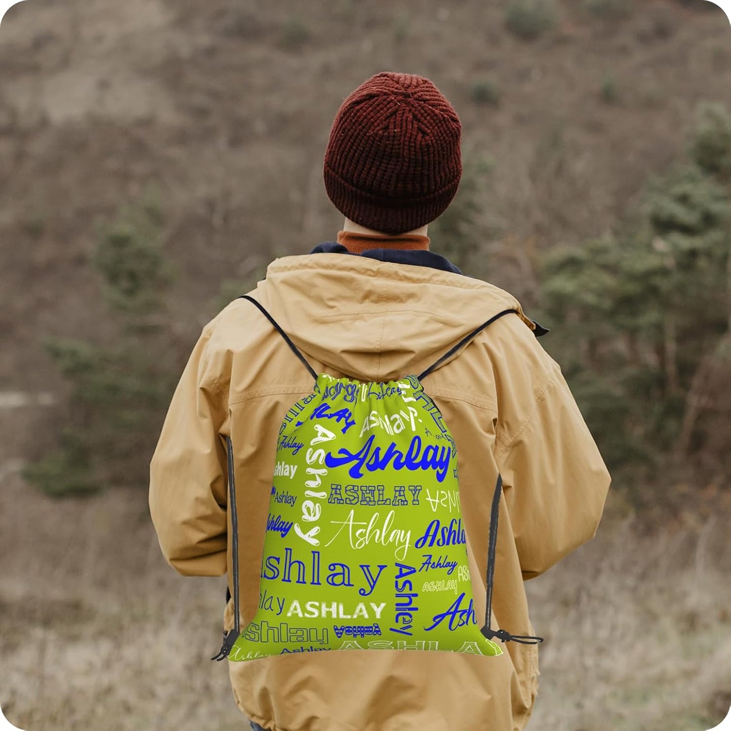 Personalized Drawstring Bag with Your Name Drawstring Backpack for Men Women Small Gym Beach Shopping Sport Yoga Bag (Custom Name-6)