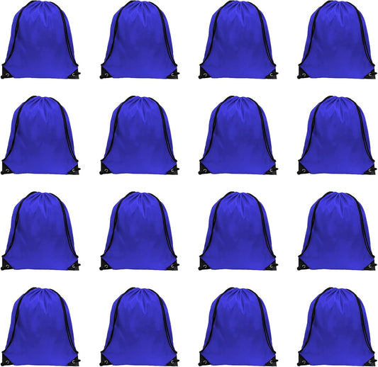 GoodtoU Drawstring Backpacks, Bags Bulk Nylon Backpack Draw String Back Bag Cinch Sack Gym Bag for Sport, Traveling, Team (Blue, 16Pcs)