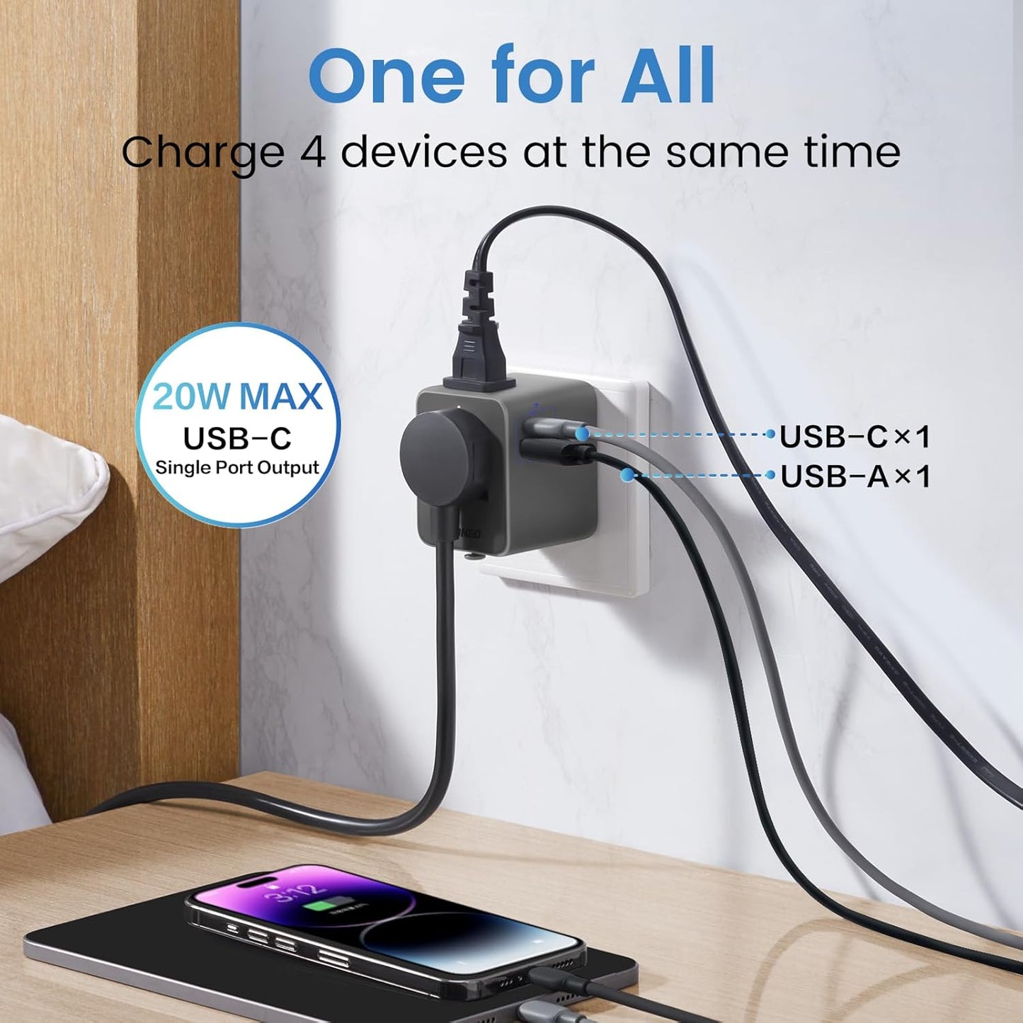 Universal Travel Adapter, European Travel Plug Adapter (6A 20W), International Power Adapter with USB C USB A Type A and AC Outlet for US EU UK Australia Japan Thailand (Type C/G/A/I)