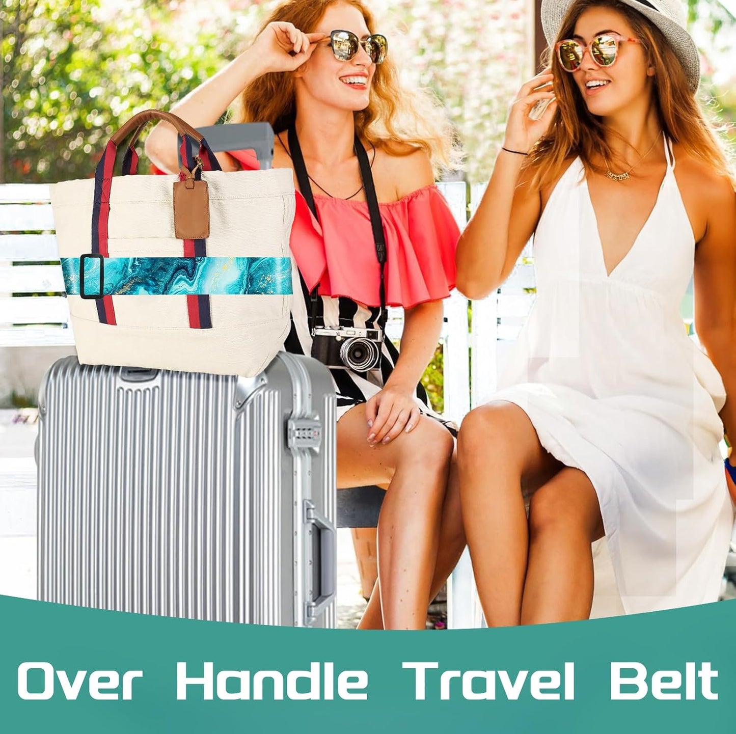 Slohif Luggage Straps for Suitcases Travel Belt Accessories Luggage Connector Identifiers Over Handle with Buckle Unique Nylon Adjustable Strap for Sleeping Bag Car Seat Green Marble(2 Pack)