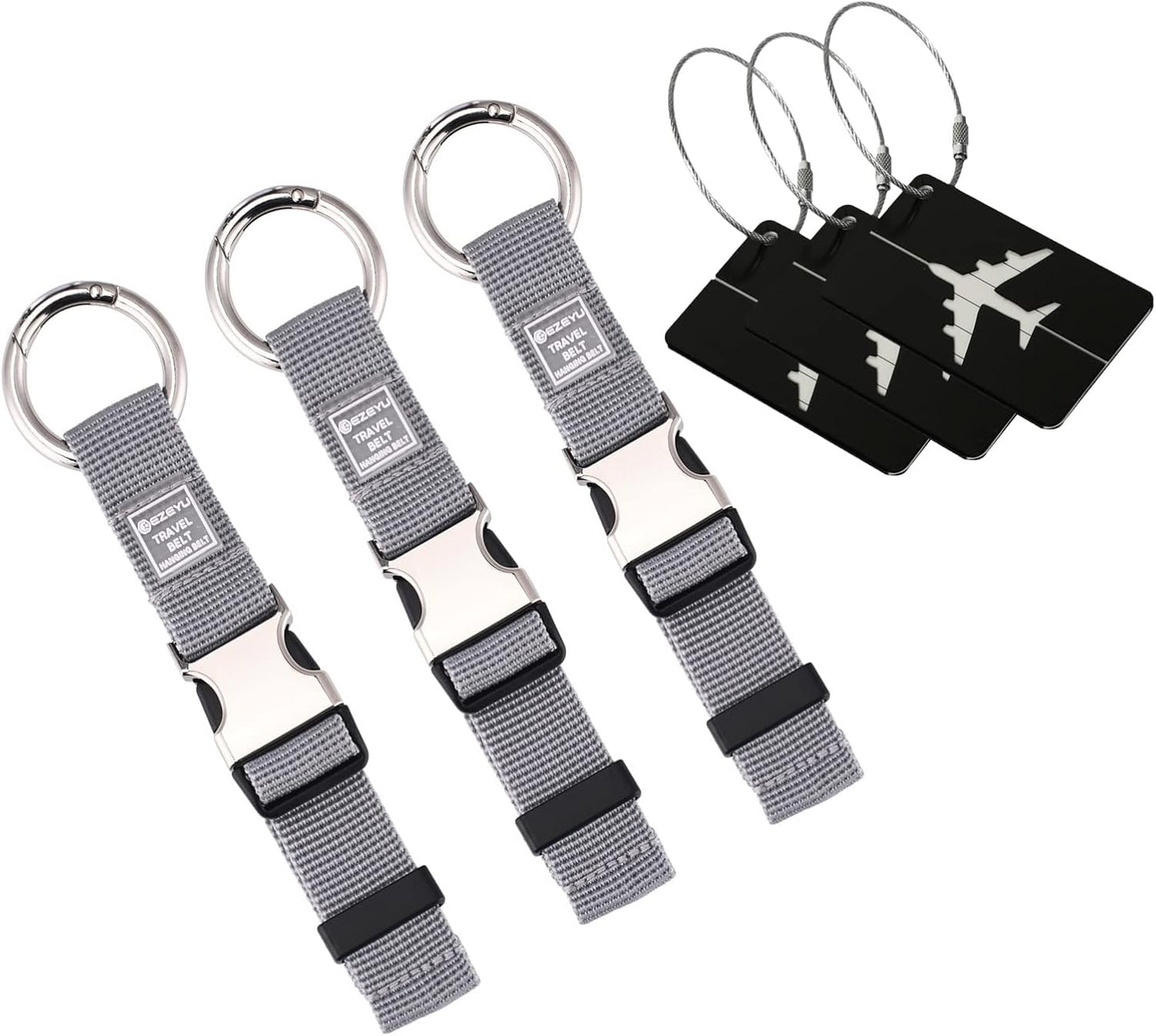 3PCS Heavy Duty Add a Bag Luggage Straps Jacket Gripper 3PCS Luggage Tag Suitcase TravelTags with Name ID Card,Carry-on Luggage Belt Baggage Suitcase Straps Belts Travel Accessories(Grey)
