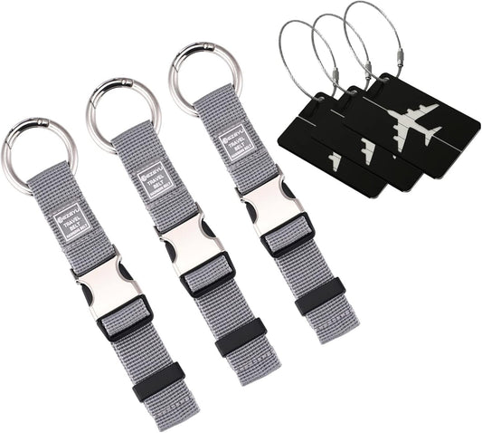 3PCS Heavy Duty Add a Bag Luggage Straps Jacket Gripper 3PCS Luggage Tag Suitcase TravelTags with Name ID Card,Carry-on Luggage Belt Baggage Suitcase Straps Belts Travel Accessories(Grey)