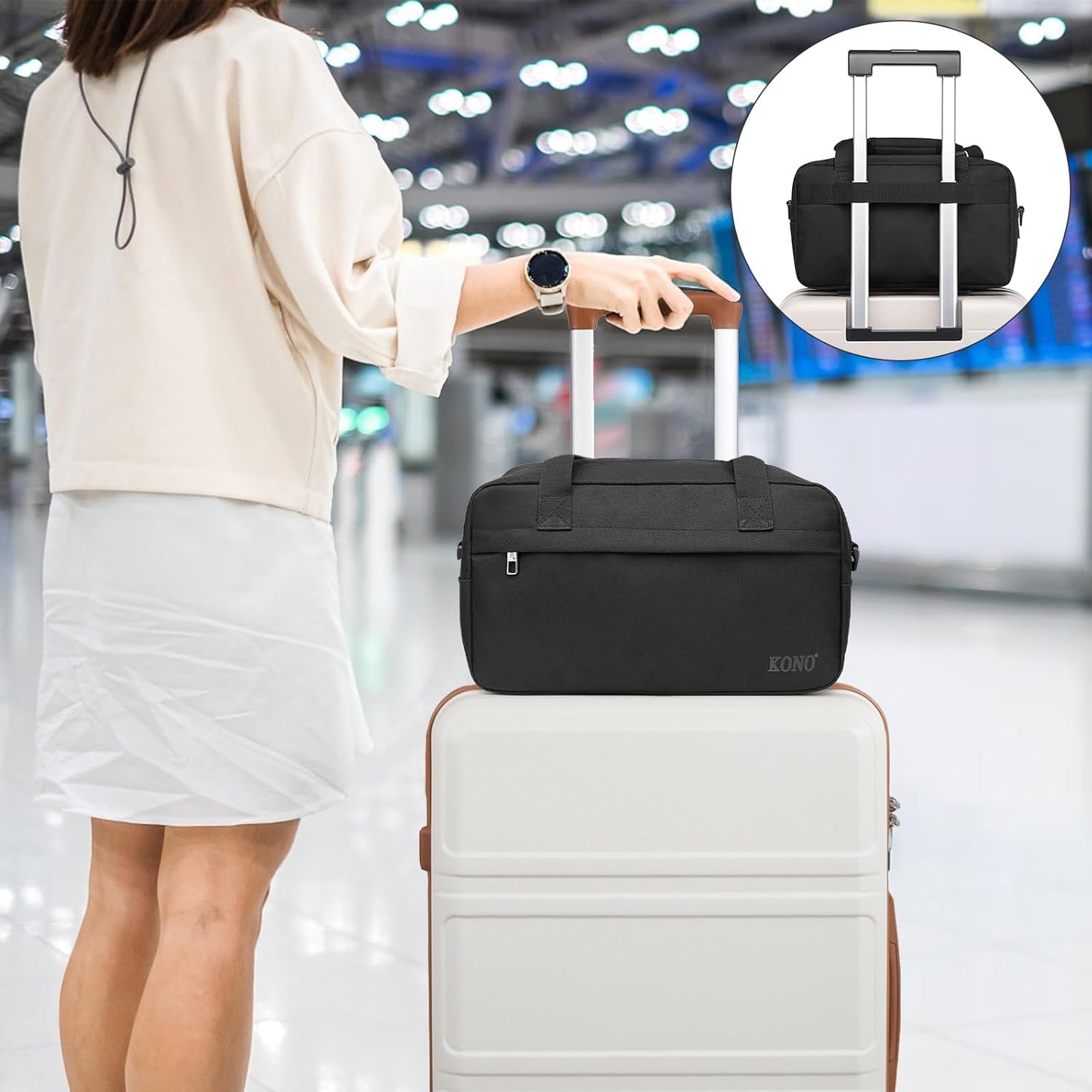 Kono Travel Duffel 20L Under Seat Carry-On Sports Tote Gym Weekender Overnight Bag - 15.75"x9.84"x7.87" Black