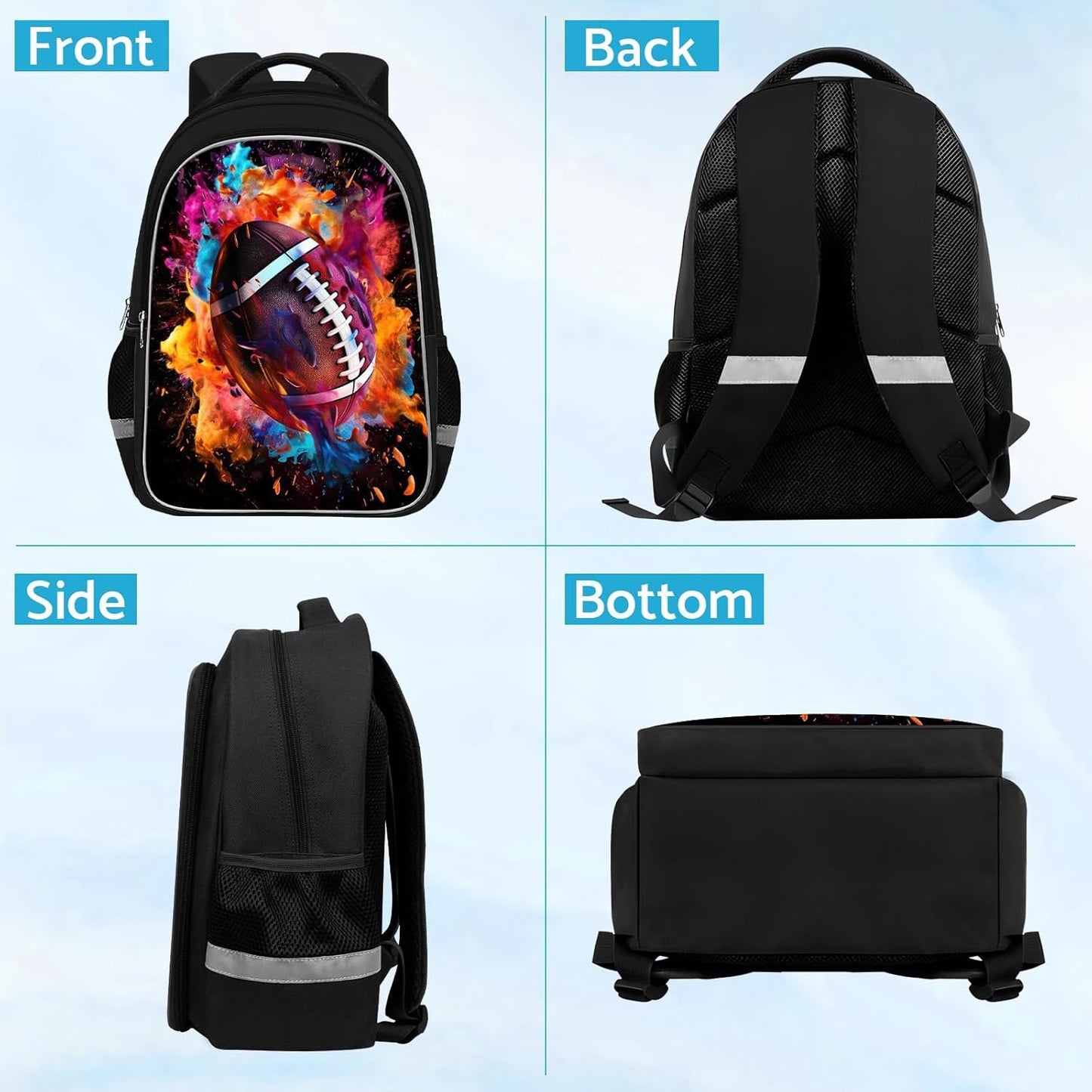 School Backpack for Boys - American Football Boys Backpack for Kids Children Teens Elementary Middle School - Students Bag for Ages 6-18,17″Bookbag Multifunctional Large Capacity
