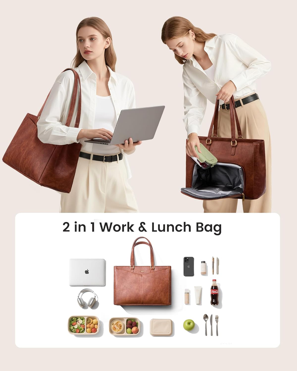 LOVEVOOK Lunch Bag, Tote Bag for Women with Insulated Lunch Compartment, Laptop Work Tote Bag for Teacher, Nurse, Travel, College, Daily,15.6 Inch