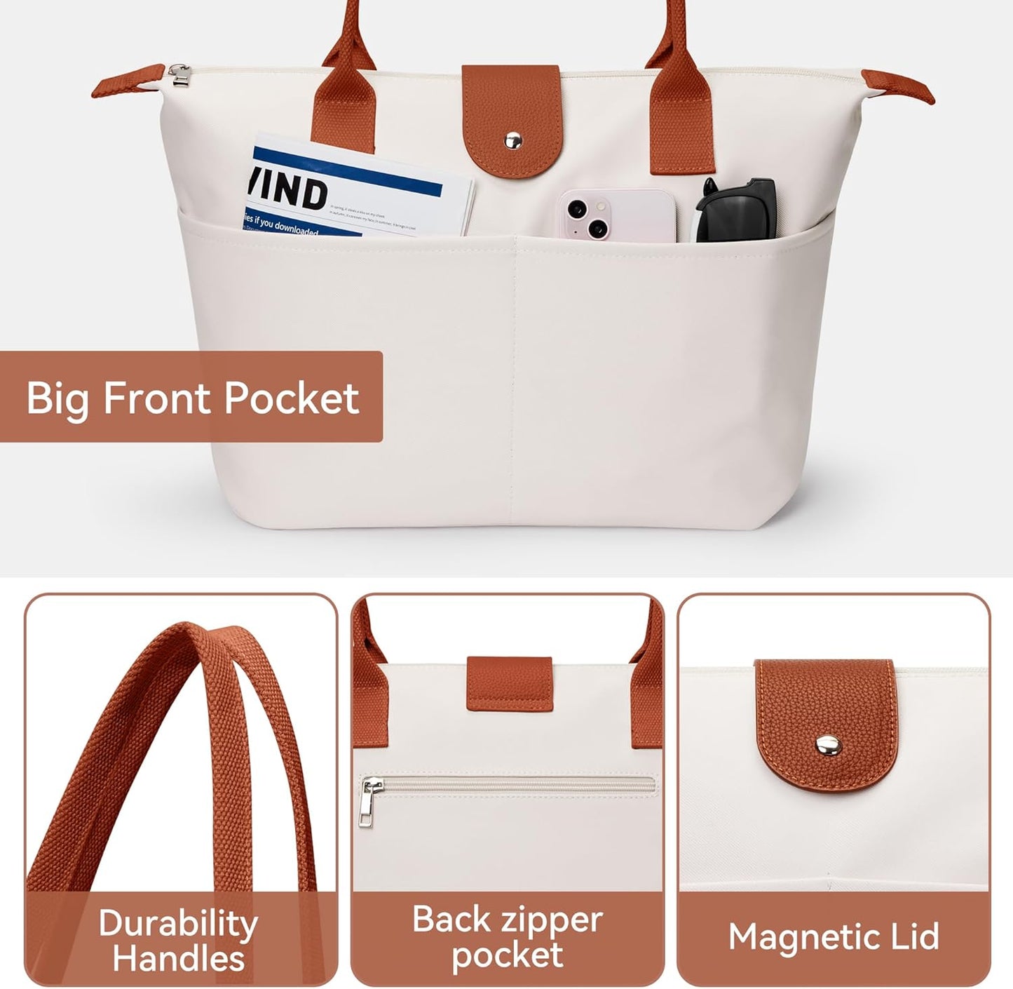 Nylon Tote Bag Women Zipper Shoulder Purse Large Hobo Top Handle Foldable Handbags for Work Travel Shopping