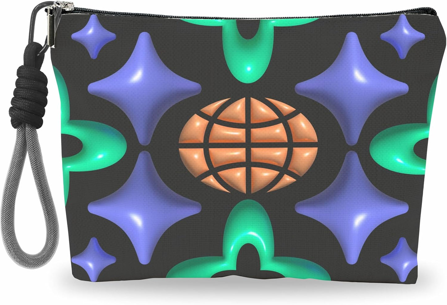 Make Up Bag, Cosmetic Bag With Hand Strap- Futuristic Stars & Clove - Lined Toiletry Bag For Woman - Travel Pouch, Organizer With Zipper, Woman Essentials & Accessories - A02