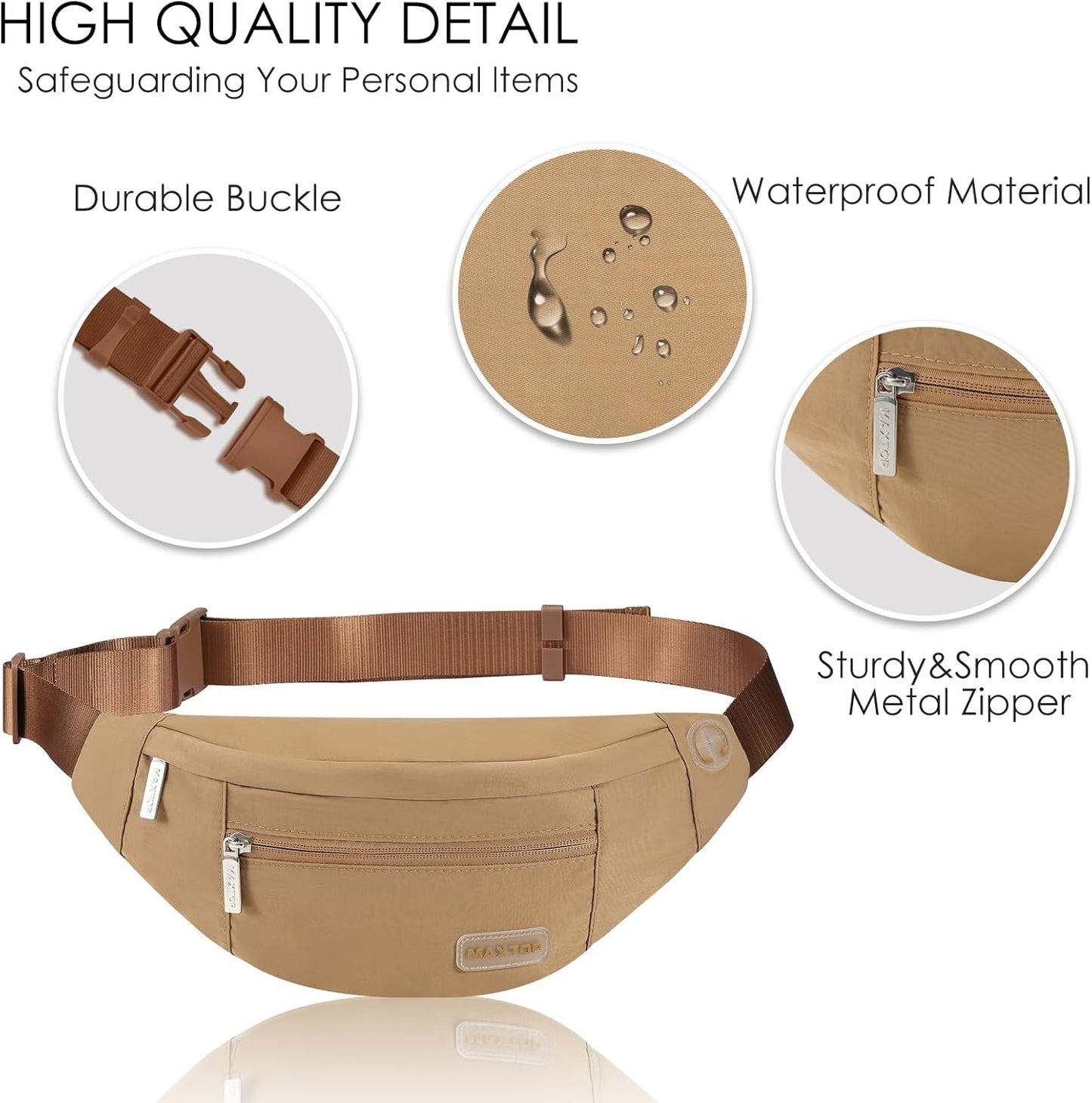 MAXTOP Large Crossbody Fanny Pack with 4-Zipper Pockets,Gifts for Enjoy Sports Festival Workout Traveling Running Casual Hands-Free Wallets Waist Pack Phone Bag Carrying All Phones