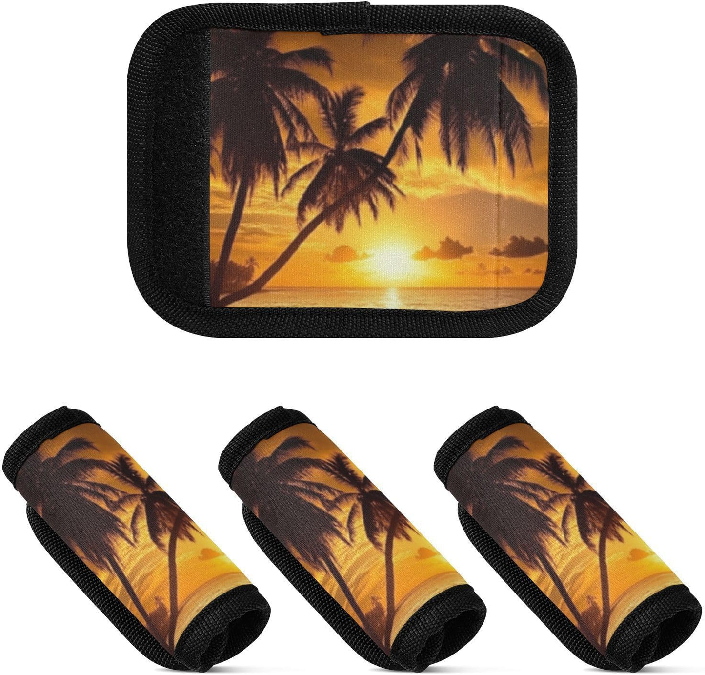 Coconut Palm Sunset Beach 4 Pack Luggage Handle Wraps Covers for Suitcase Identifiers Bag Tags Travel Accessories