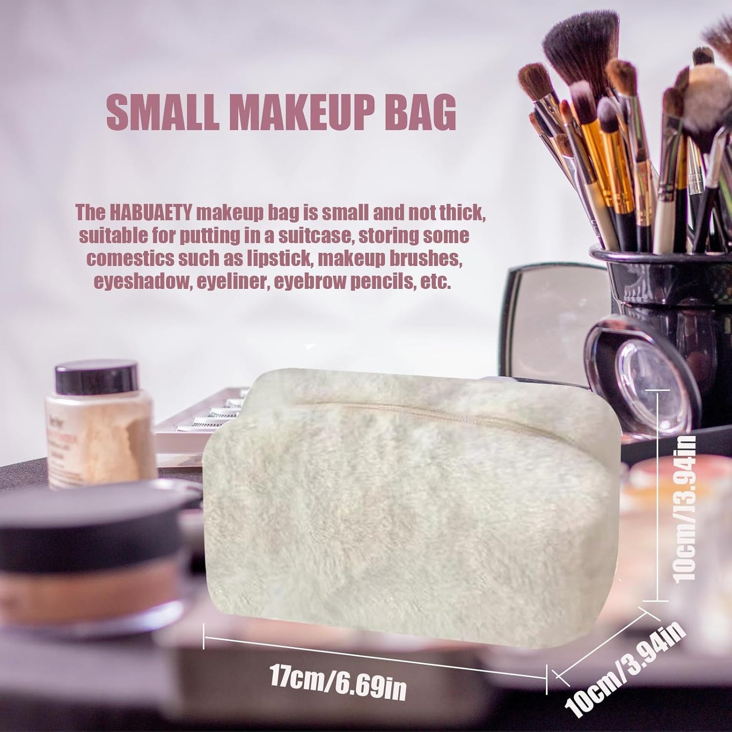 Makeup Bag Small Cosmetic Bags for Purse Women Girls Plush Simple Make Up Pouch