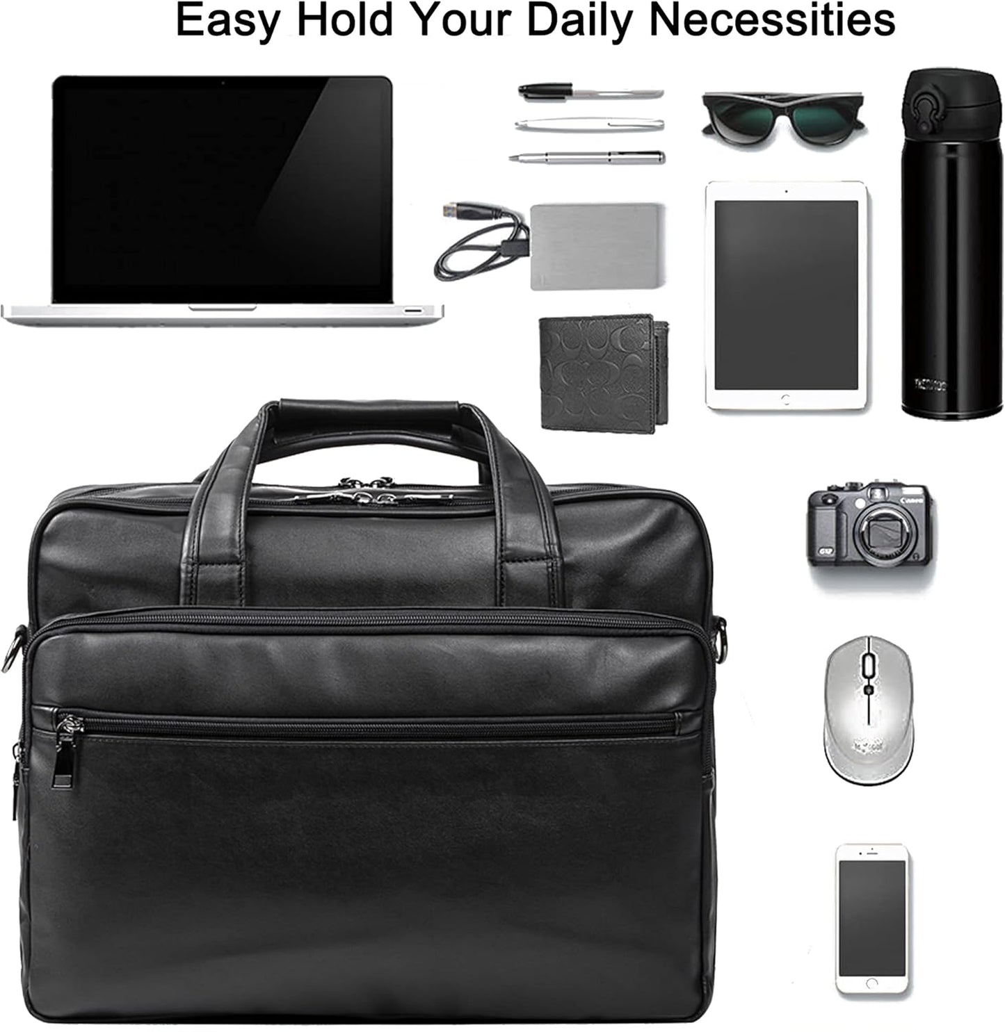seyfocnia Leather Laptop Bag, Men's 15.6 Inche 17.3 Inche Messenger Briefcase Business Satchel Computer Handbag Shoulder Bag