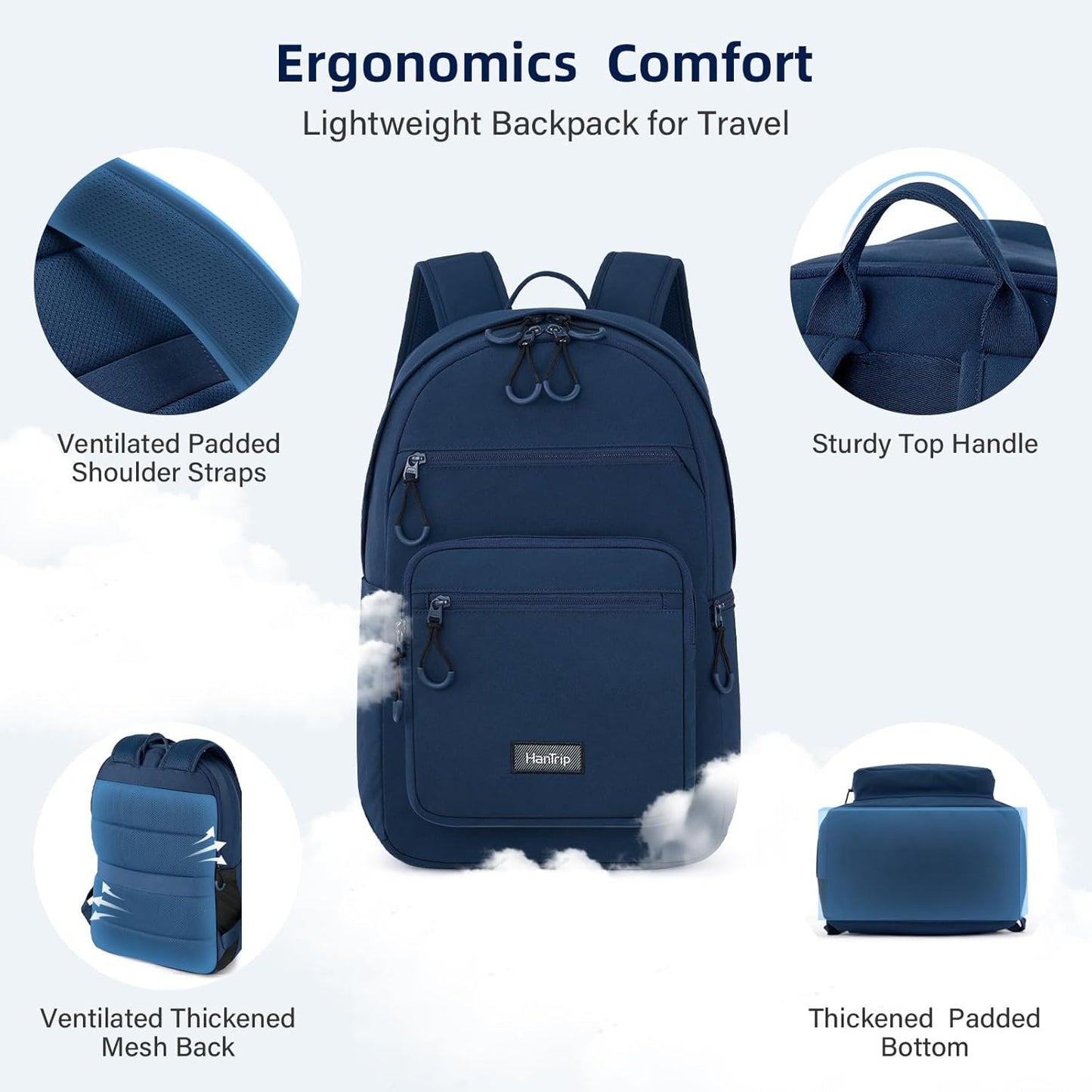 Carry On Travel Backpack For Women, 18 Inch Water Resistant Large Backpack Lightweight Bookbag For Men, 8x14x18 Personal Item Bag Casual Daypack Backpacks For Work Office Commuter (Navy Blue)