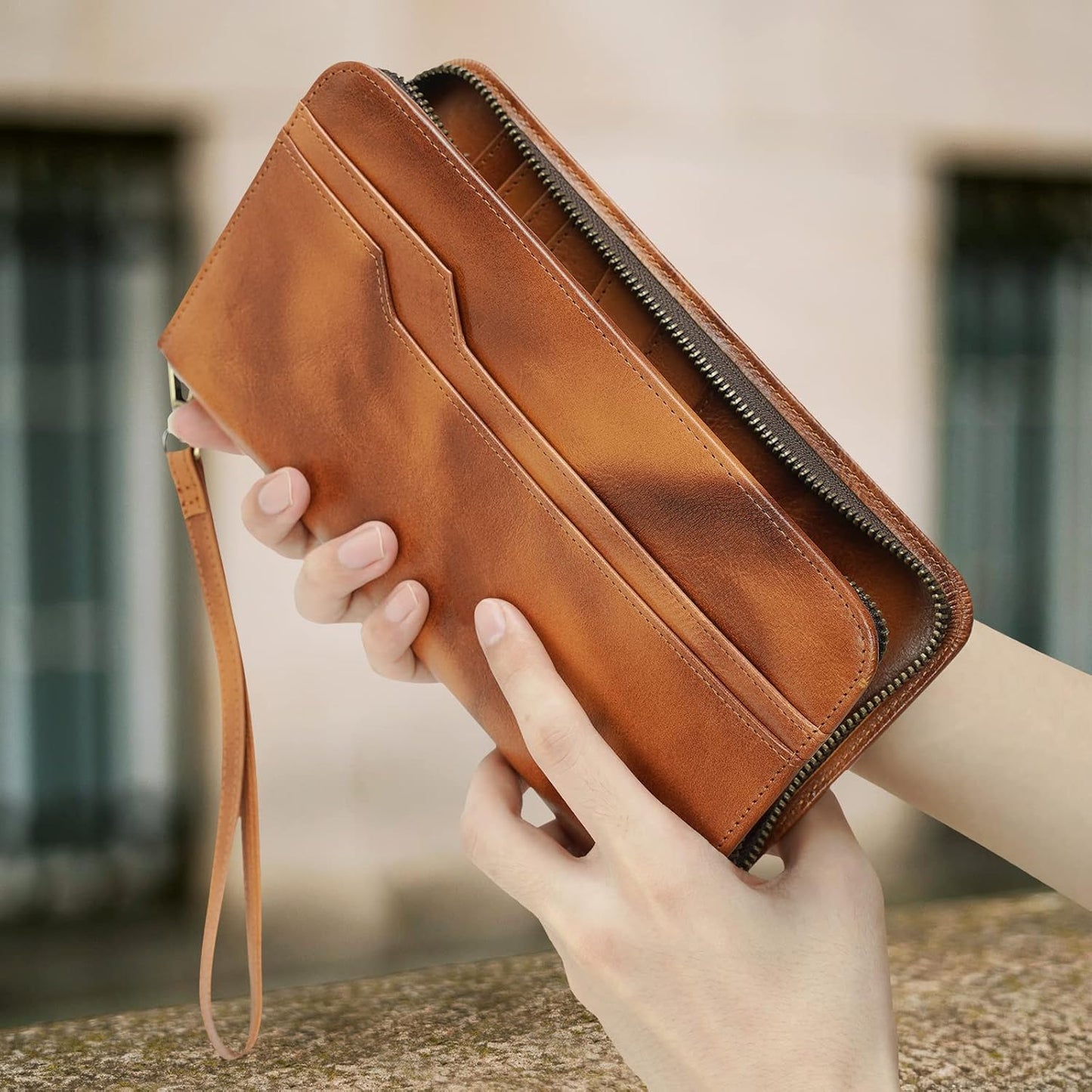 Polare Full Grain Leather Family Travel Passport Wallet and Documents Organizer RFID Blocking Case