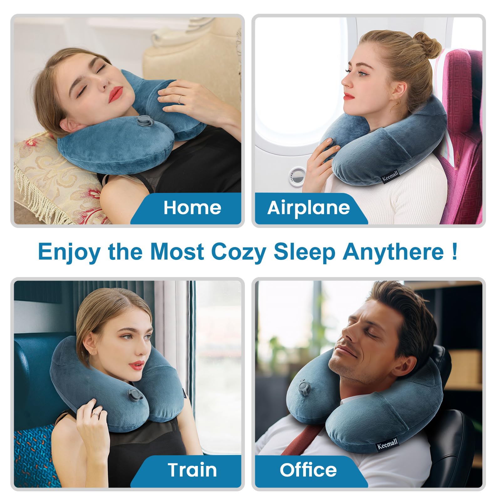Keemall Inflatable Travel Neck Pillow, Cervical Support for Airplane & Car