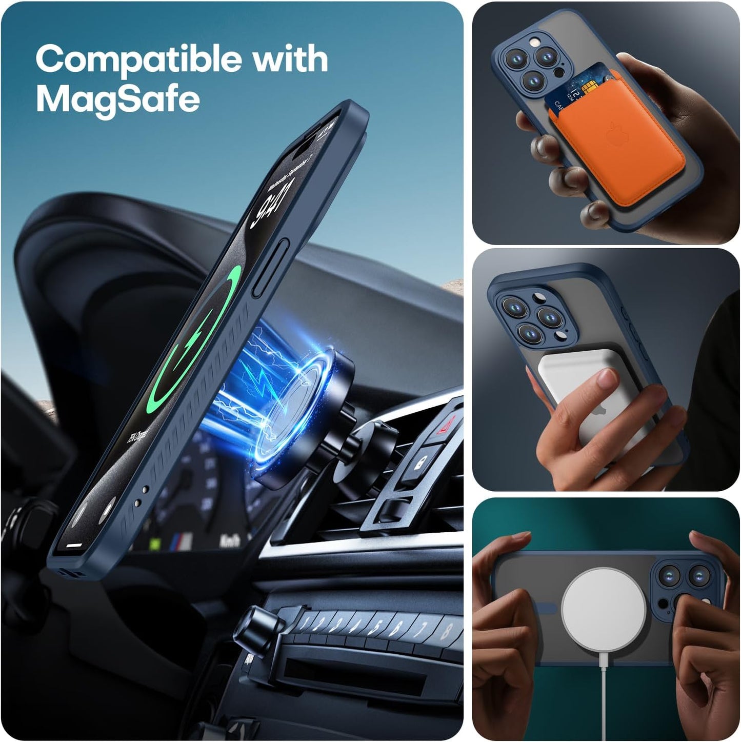 CellEver Strong Magnetic for iPhone 15 Pro Case [Camera Protection] [Military Grade Drop Tested] [Compatible with MagSafe] Slim Translucent Matte Phone Case (6.1") - Navy Blue