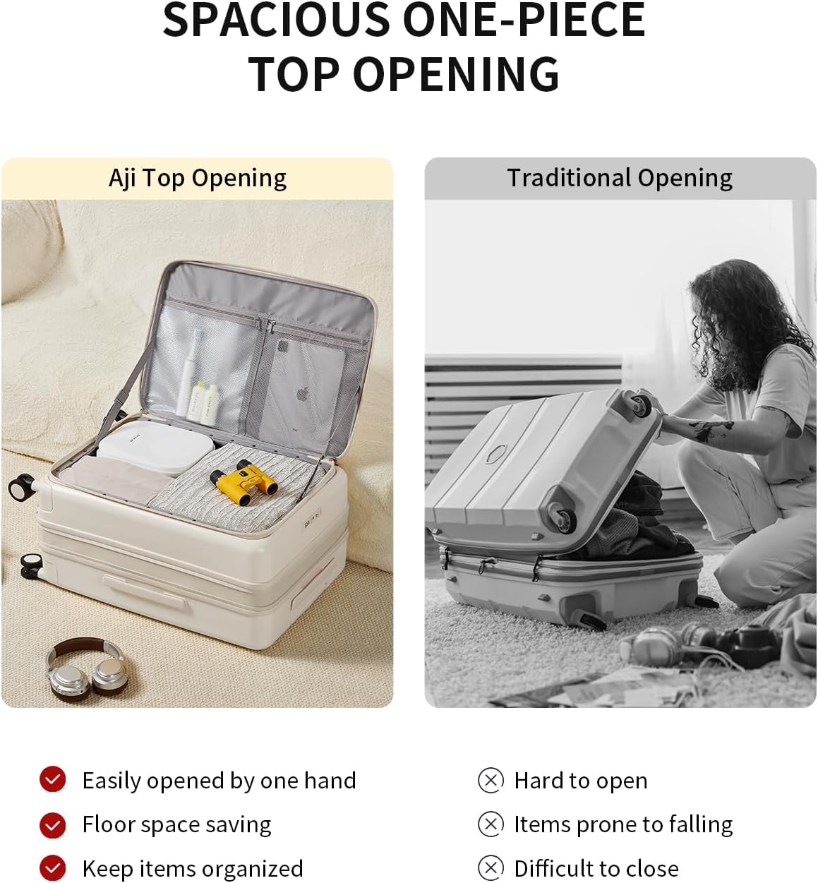aji Expandable Top Open Luggage Sets 2 Piece with Spinner Wheel, 20/26 Inch Luggage with TSA Lock, Lightweight PC Hardside Travel Luggage Suitcases for Men Women, Coconut White