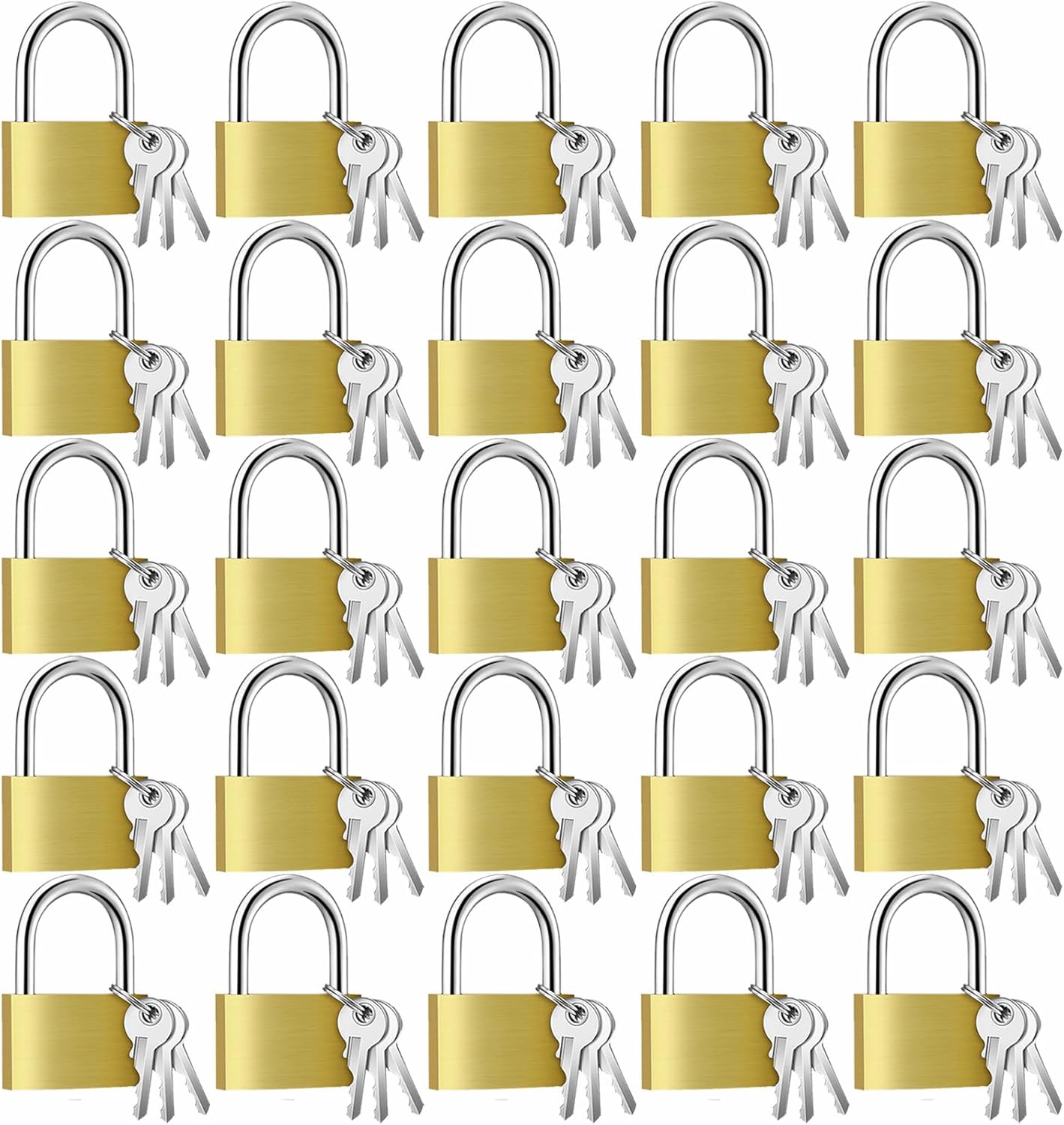24 Pcs Solid Brass Keyed Padlock, Small Yellow Gym Lock, Strong Padlock with Different Key for Luggage Toolbox (1-3/16'')