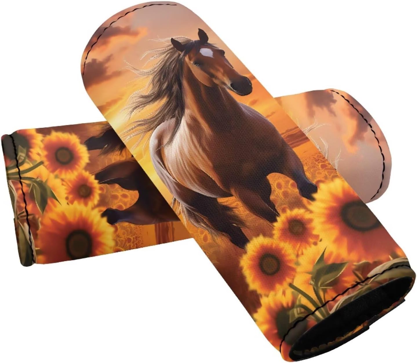Horse Set of 2 Pcs Luggage Handle Wraps Set Sunflower Suitcase Protective Handle Cover Soft Luggage Identifiers Multipurpose Door Handle Protection Sleeves Cover