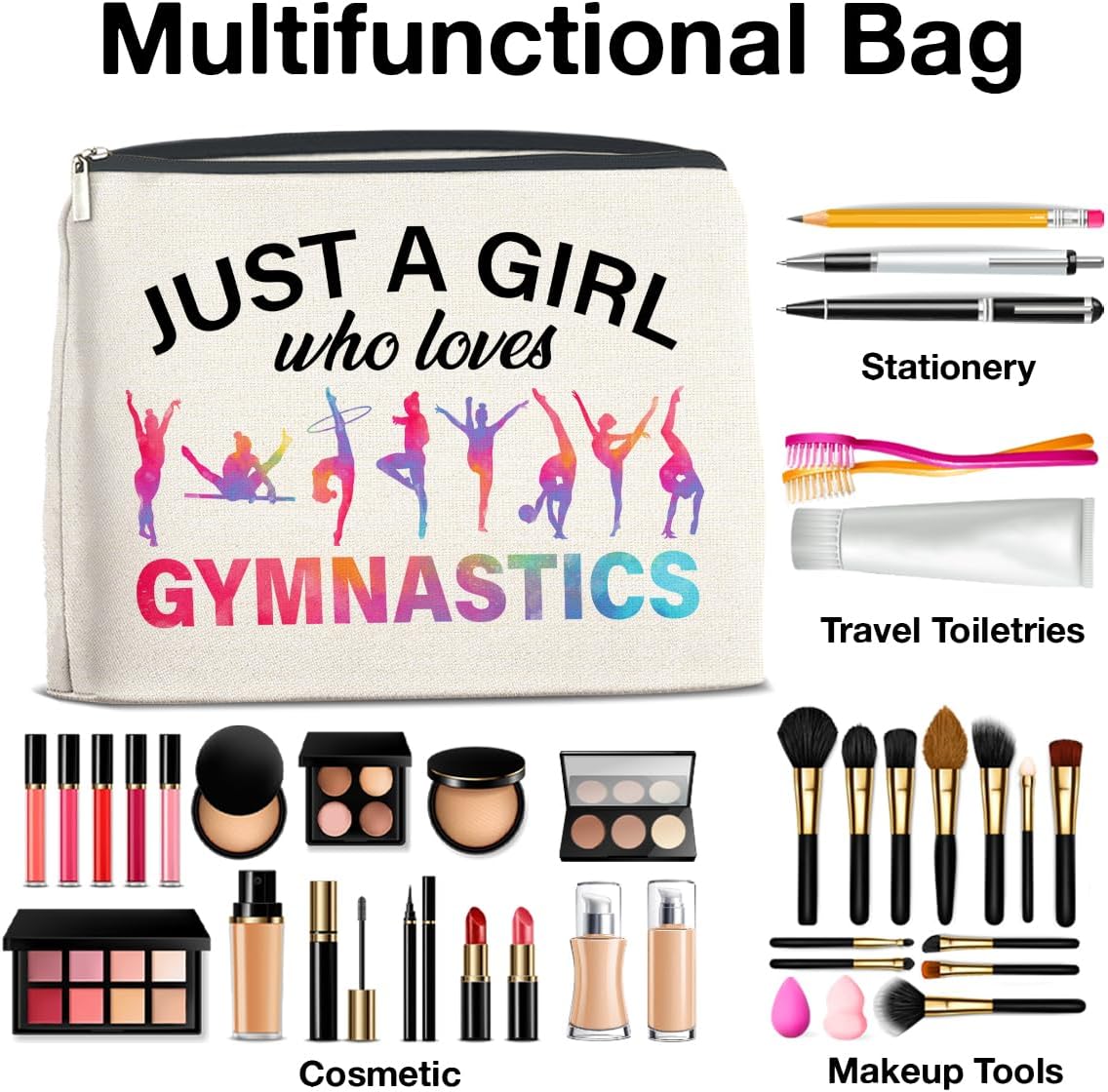 Gymnastics Gifts Makeup Bag Gymnastics Gifts for Women Cheerleader Gymnast Cosmetic Bag Just a Girl Who Loves Gymnastics Zipper Makeup Pouch Gift