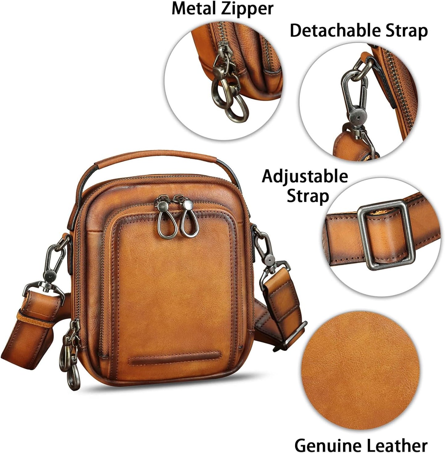 IVTG Genuine Leather Messenger Bag for Men Small Sling Purse Crossbody Shoulder Bags Satchel for Work Business Handbags