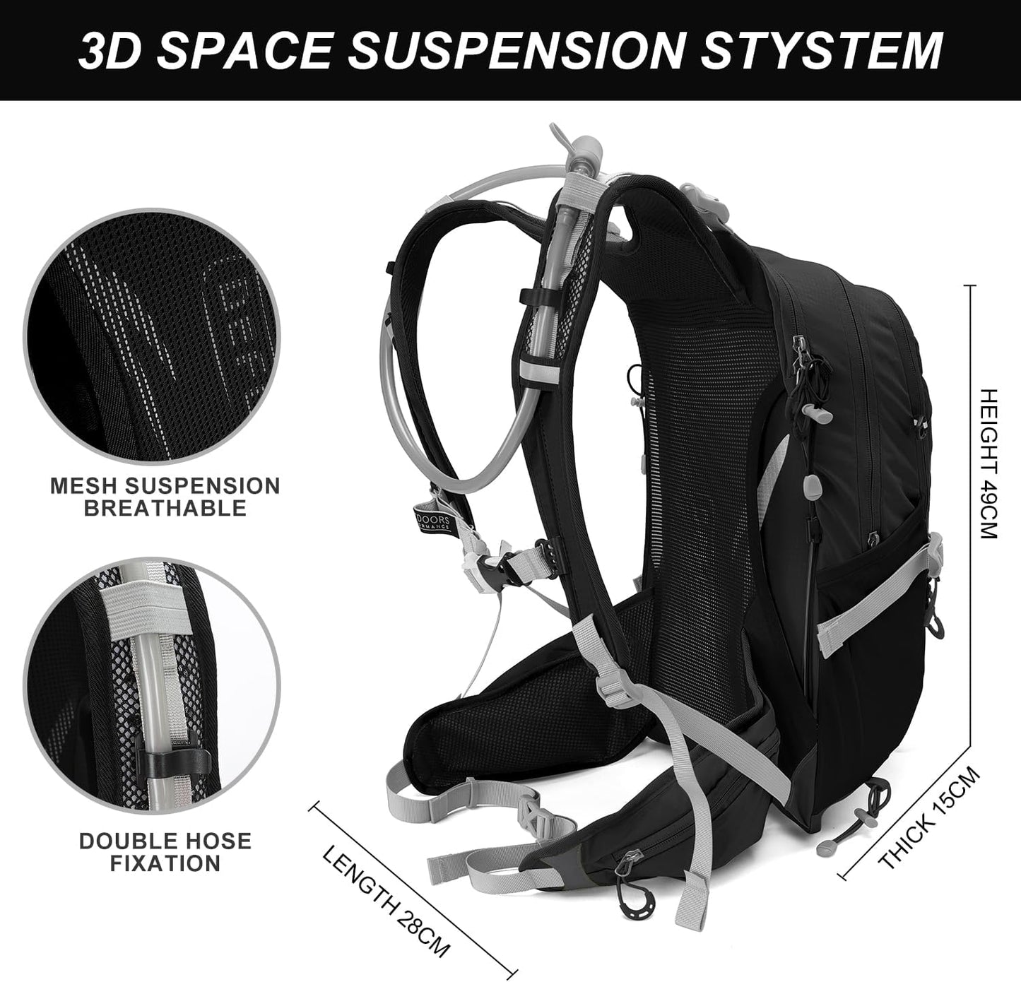 Hydration Pack,20L Hydration Backpack, Hiking Internal Frame Backpacks with 2L Hydration Water Bladder and Rain Cover, for Cycling,camping, hunting,Ski, Snow for Men, Women (black)