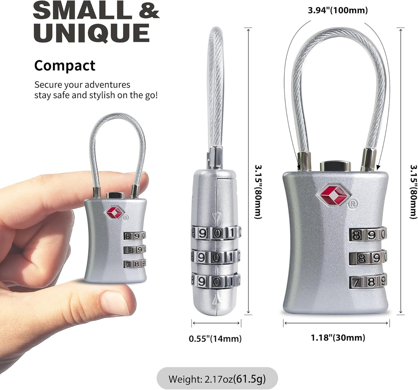 Suitcase Locks TSA Approved, Small Padlock Combination, TSA Locks for Luggage, Combo Travel Padlock with Code for Backpack, Gym Locker, Ammo Can, Gun Case, Bag Zipper, Box (Black+Silver)