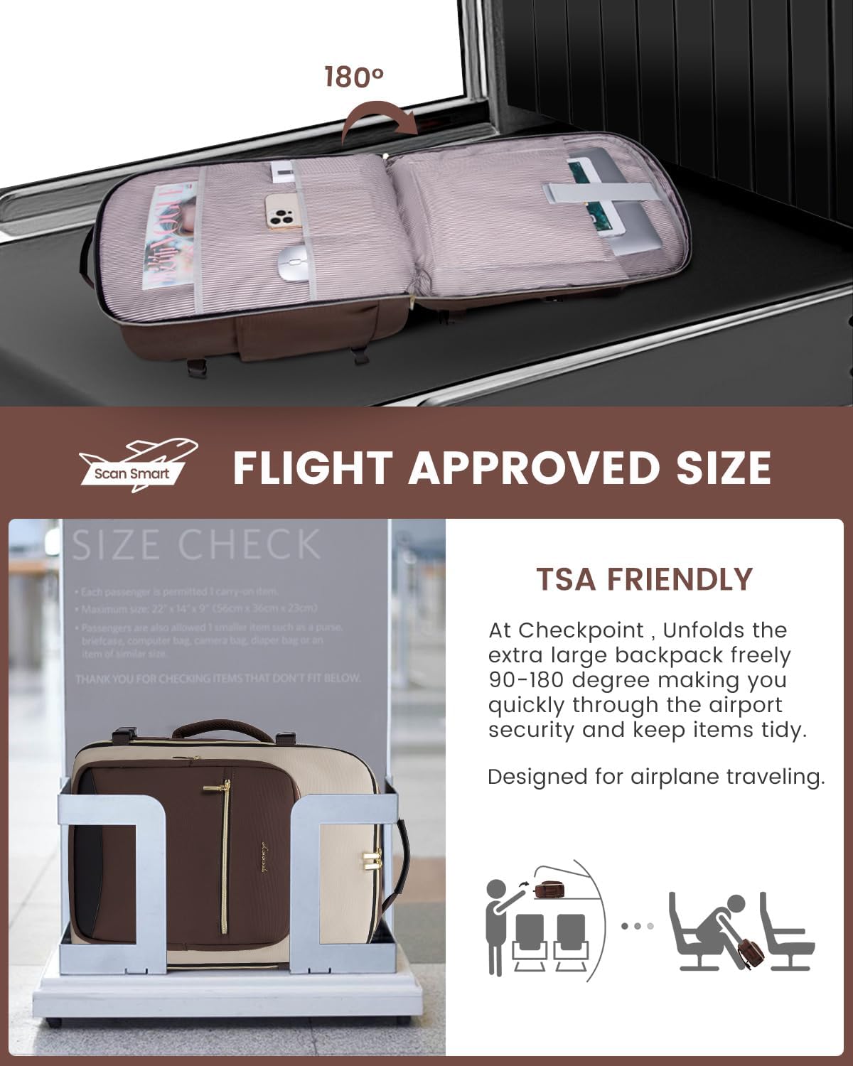 LOVEVOOK 50L Travel Backpack for Women & Men, Airline Approved Carry On Luggage with 3 Packing