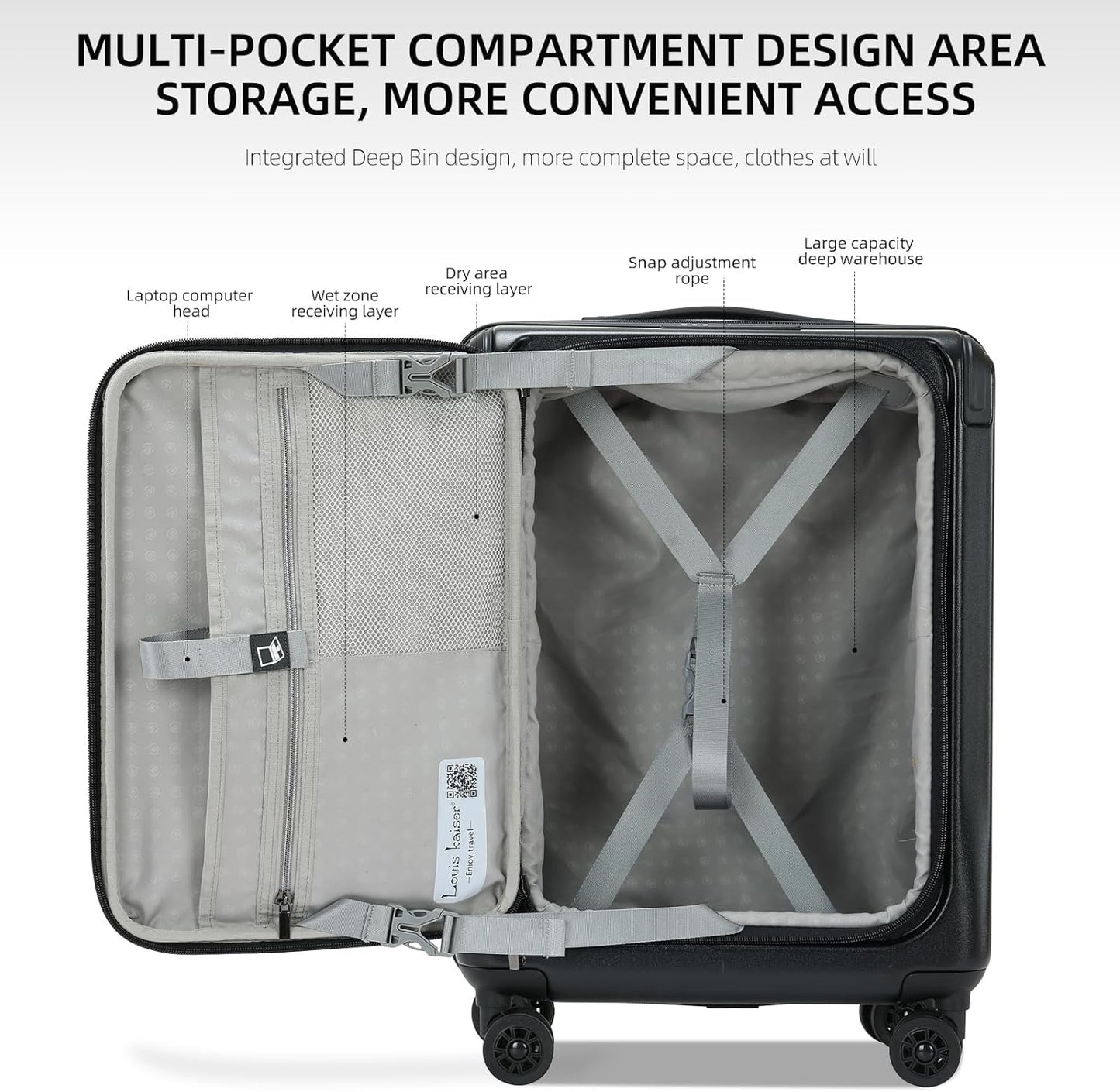 Premium Carry On Luggage, 20Inch+29 Inch Top Opening Airline Approved ABS+PC Hard Shell Suitcases with Silent Wheels, TSA Lock,Front Pocket and Wet-dry Separated Six-piece Set