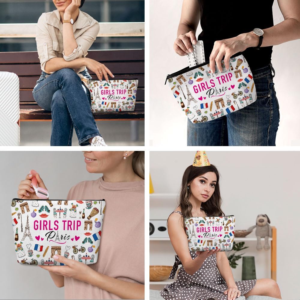 France Paris Girls Trip Makeup Bag, Paris Souvenir Lovers Gift Travel Vacation Cosmetic Bag for Women Bestie Sister Mom Girls Weekend Birthday Weekend Bachelorette Party Friendship