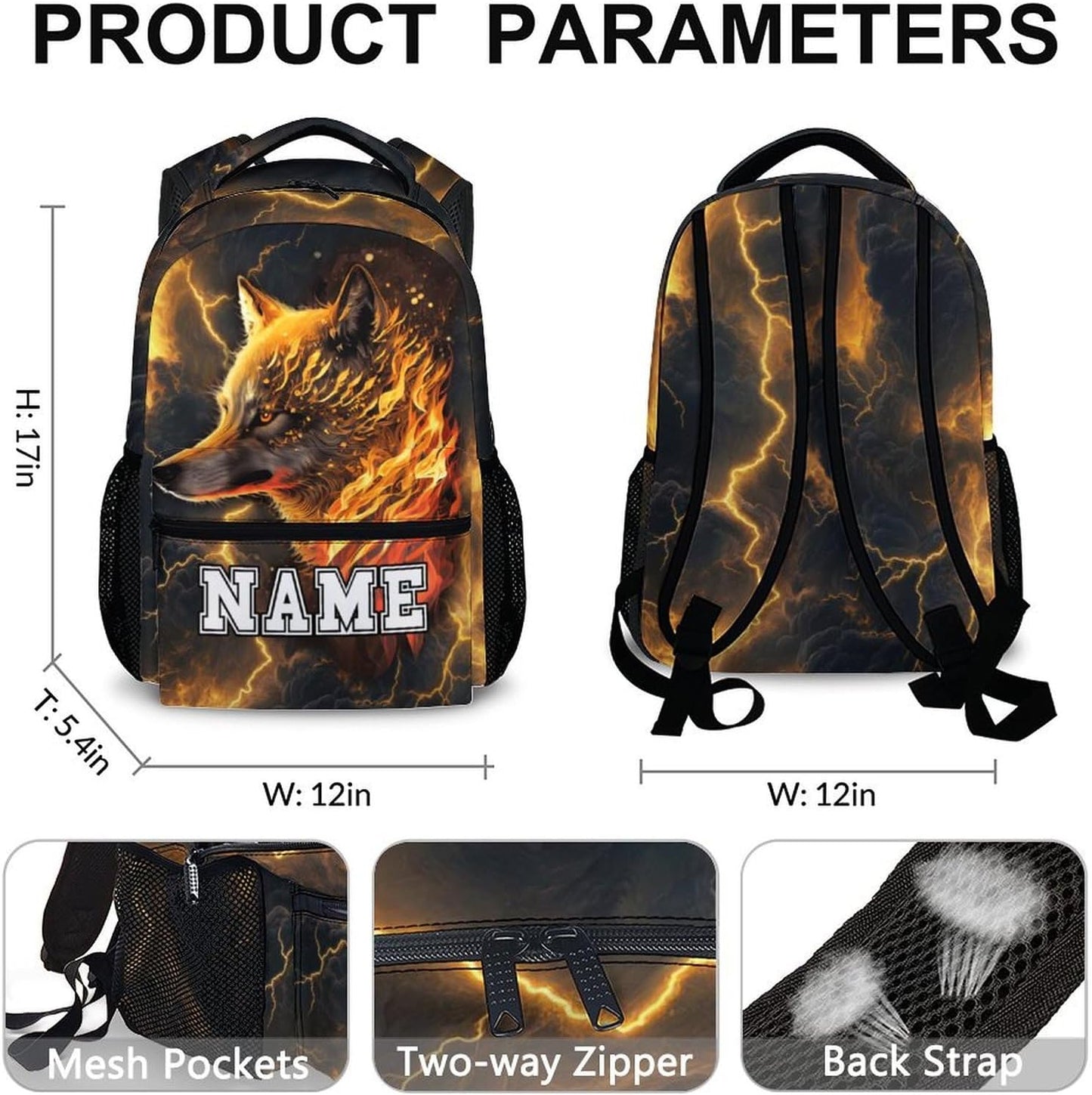 Boys School Backpack, Personalized Cool Wolf Backpacks, Gift for Kids, Casual Kids Bookbag for Preschool Elementary Kindergarten Vacation Travel Picnic
