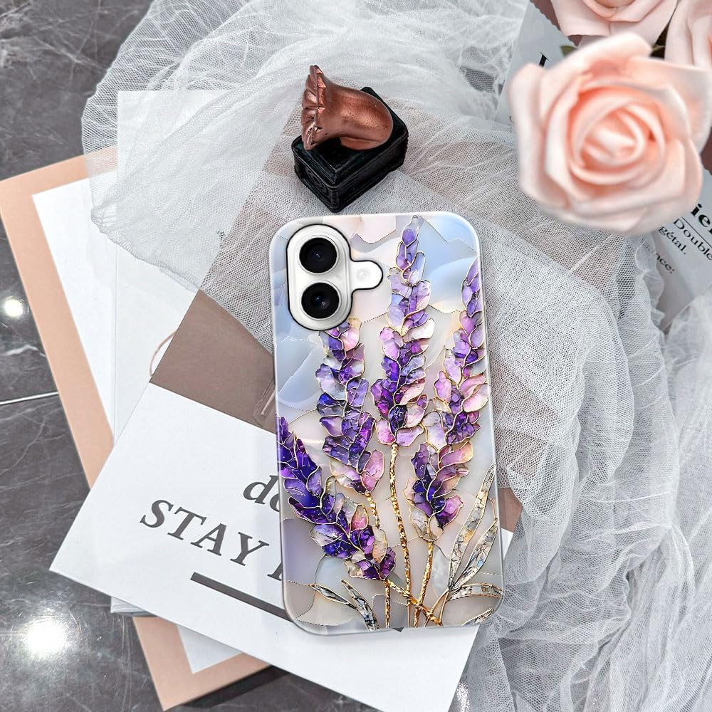 Case for iPhone 17 - Slim Fit Anti-Scratch Phone Case for Girl Women - Lavender Stained Glass Purple Floral (Glossy)