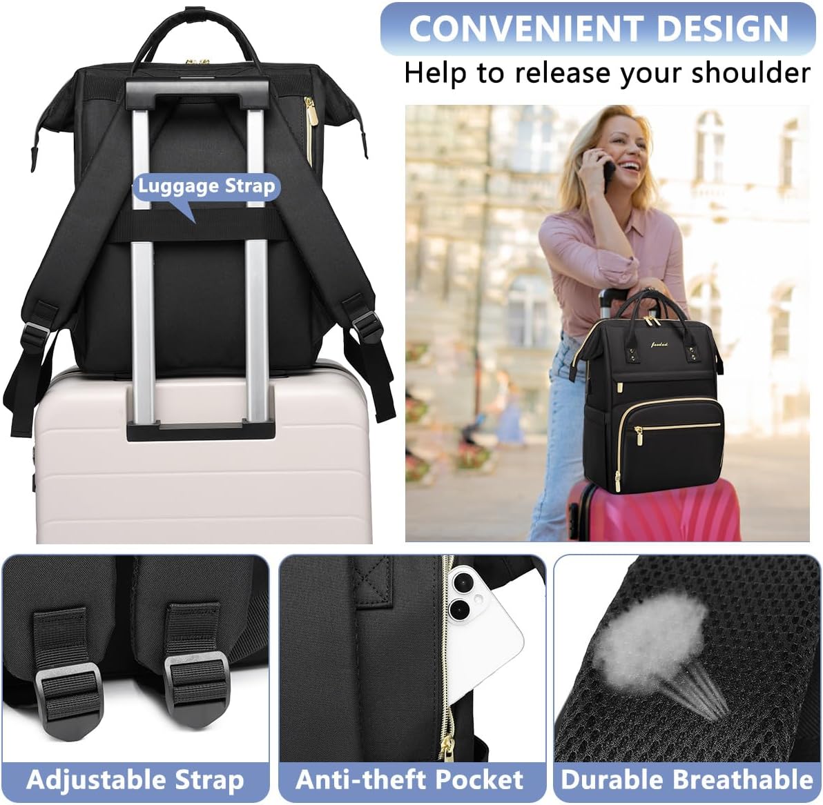Women Laptop Backpack Work Bag - Fits 15.6 inch with Laptop Compartment Waterproof Professional Fashion Travel Purse for College Nurse Business Computer Backpack