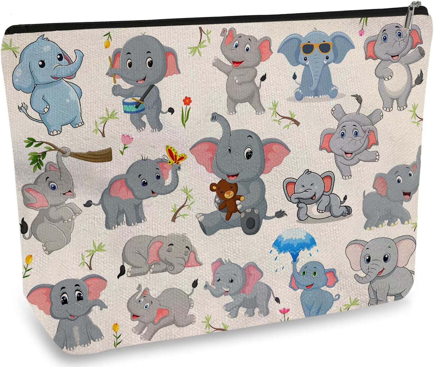 DOOX Elephant Makeup Bags with Lining, Funny Cosmetic Bags Pencil Pouch - Double-Sided Print - Cute Birthday & Christmas Elephant Gifts for Daughter, Sister, Women