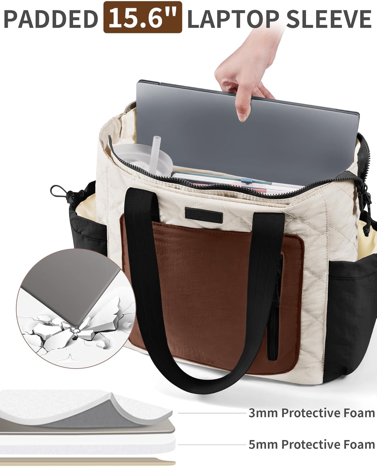 Puffer Tote Bag for Women, Lightweight Puffy Work Laptop Handbag Teacher Nurse Quilted Shoulder School Daily Travel Gym Bags