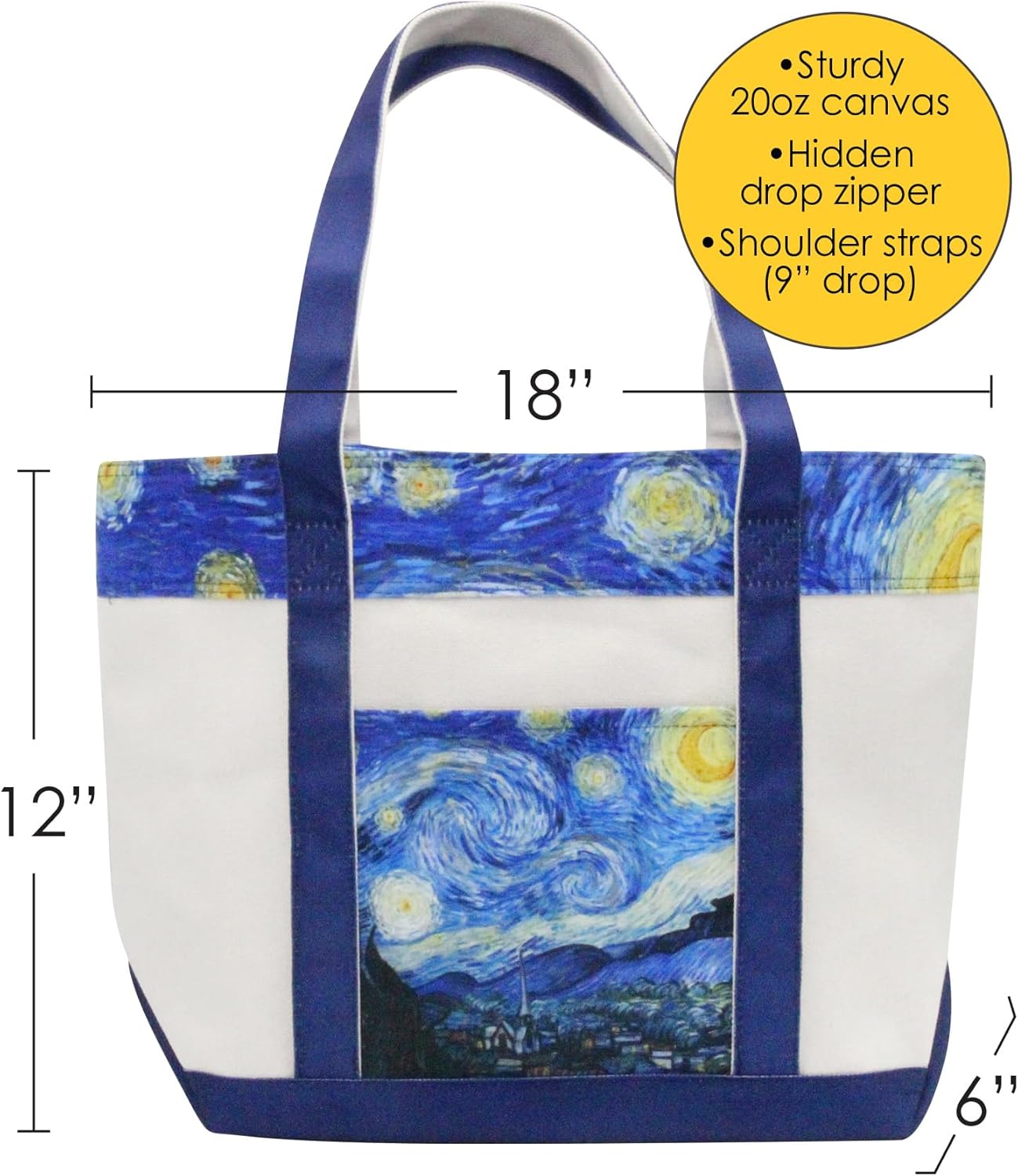 RainCaper Fine Art Large Cotton Canvas Tote Bag Roomy Heavy Duty Sturdy Boat Bag Zippered Top Lots