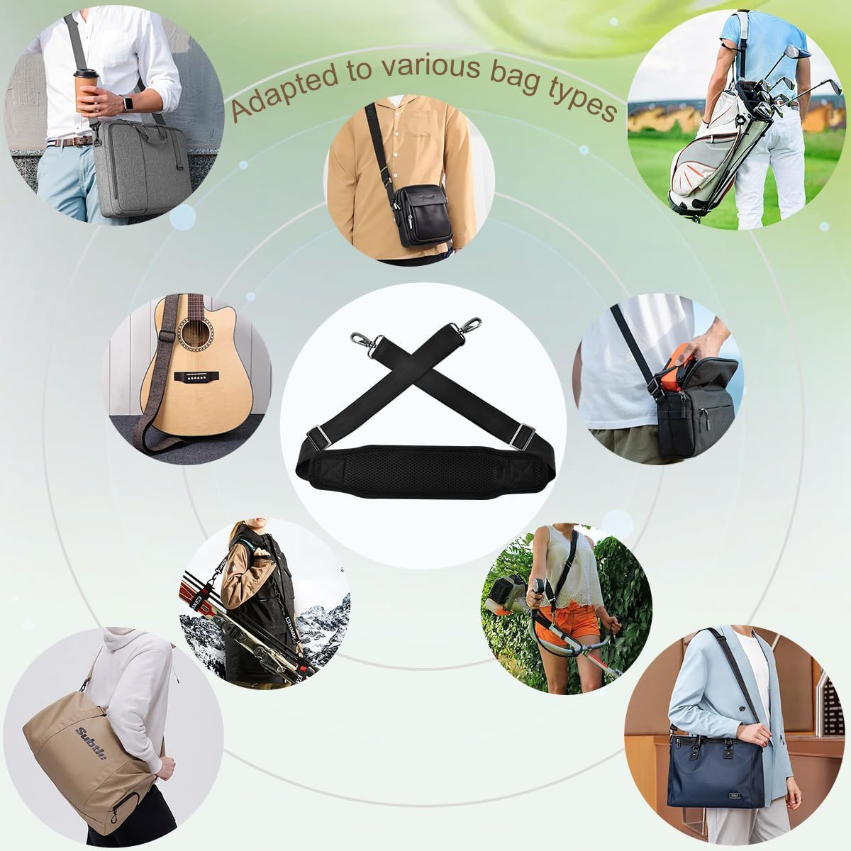 ZINZ 79" Bag Shoulder Strap with Ultra Cushion Breathable Pad,Durable Strap with Double Adjustable Buckles and Metal Hooks for D-ring Bags,Ideal for Individuals 5'11"and Taller,Black