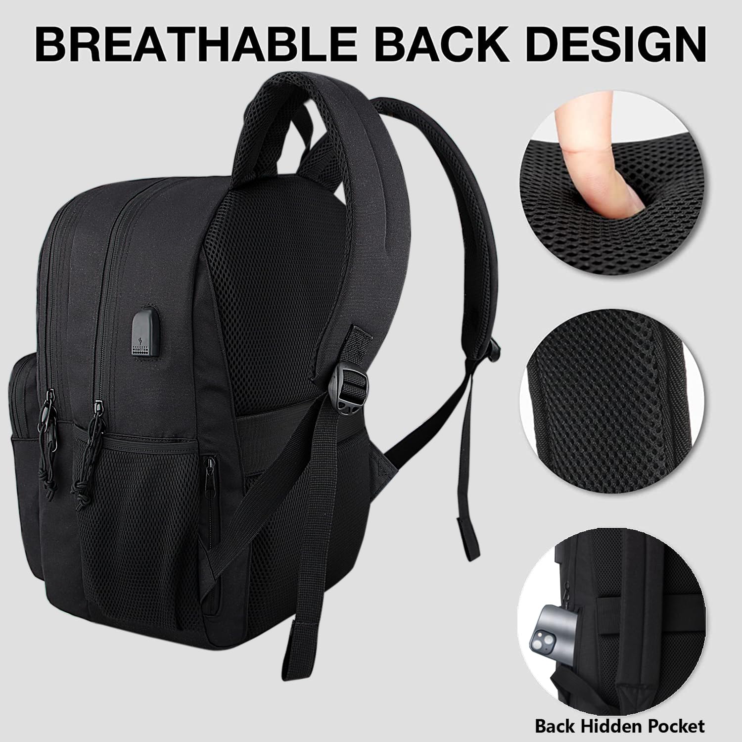 KEOFID Travel backpack for Men and Women, Anti Theft Laptop Backpack with USB Charging Port for