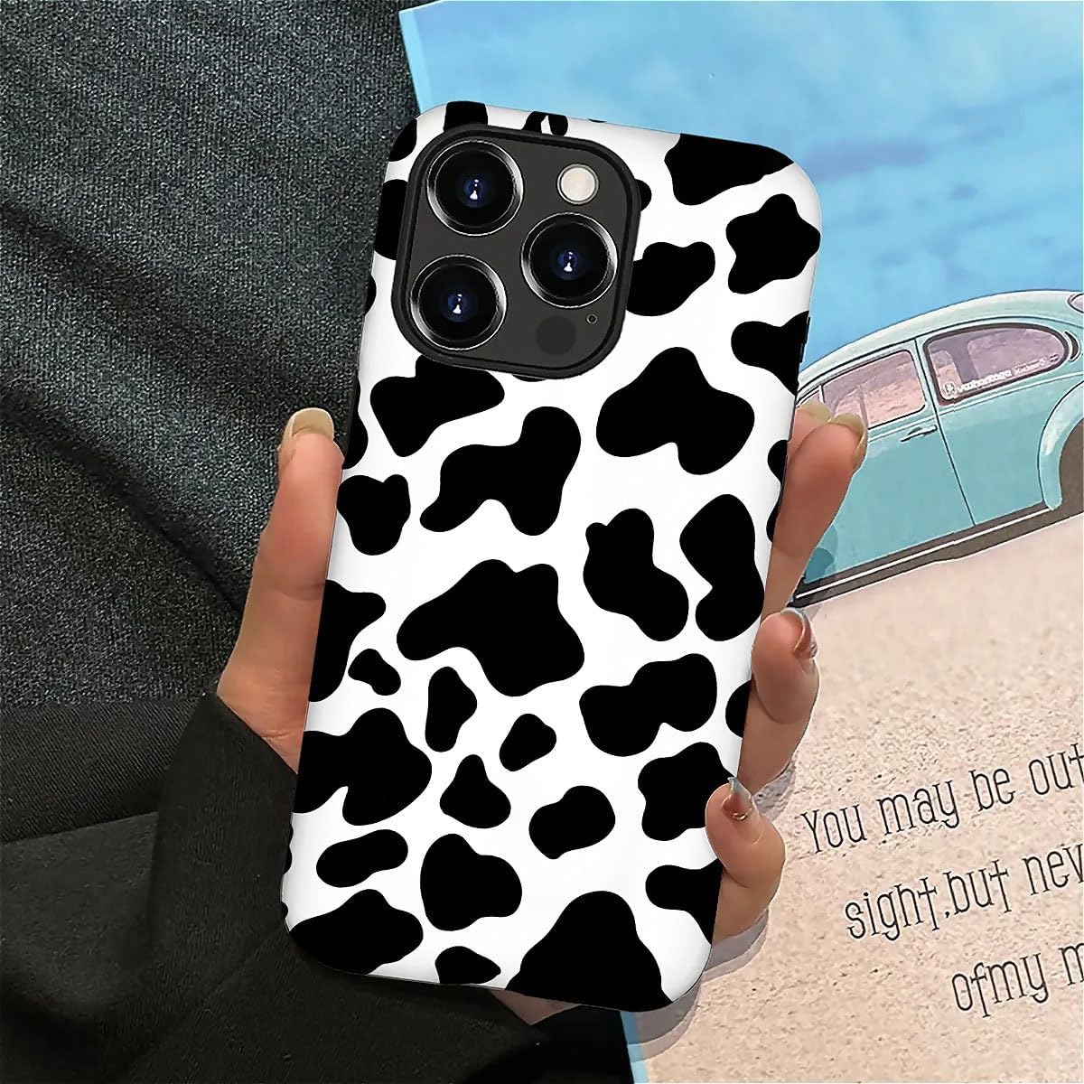 SEized Case Compatible with for iPhone 16 Pro,Black White Cow Pattern Phone Case for Girl Women Boy Men,Durable Protection Phone Case for iPhone 16 Pro